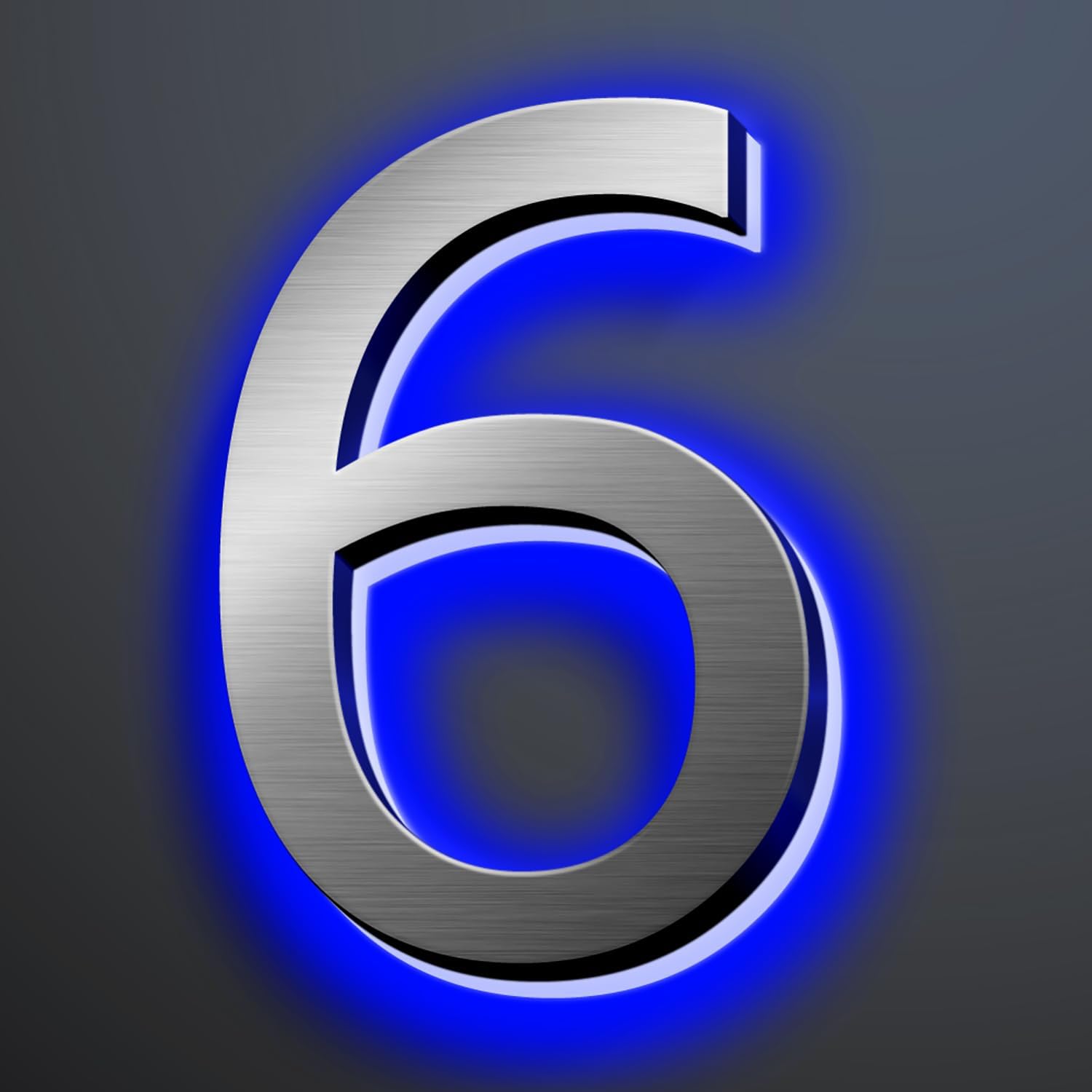 Illuminated House Numbers 18 Inch, Backlit Illuminated LED House Address Numbers For Outside, Modern Metal Lighted Address Numbers Signs, Brushed Silver, Blue Light,6