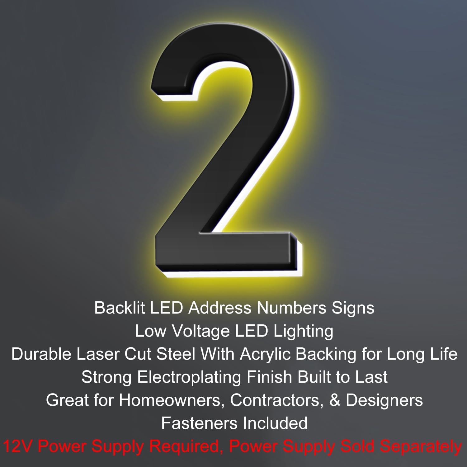 16 Inch Backlit LED Illuminated Address Signs For House Hand-polished Address Numbers For House Modern Large Lighted Metal House Numbers For Outside,K