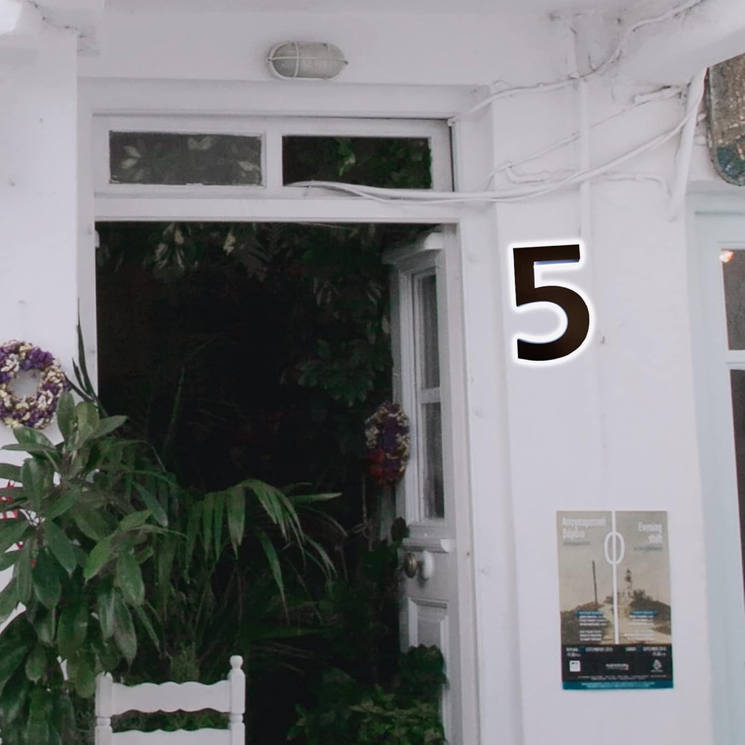 14' Modern Metal House Numbers Plaques With Lights, Backlit LED Door Number Plaques For Wall, Personalised Illuminated Door Plaques For Outside Home,V