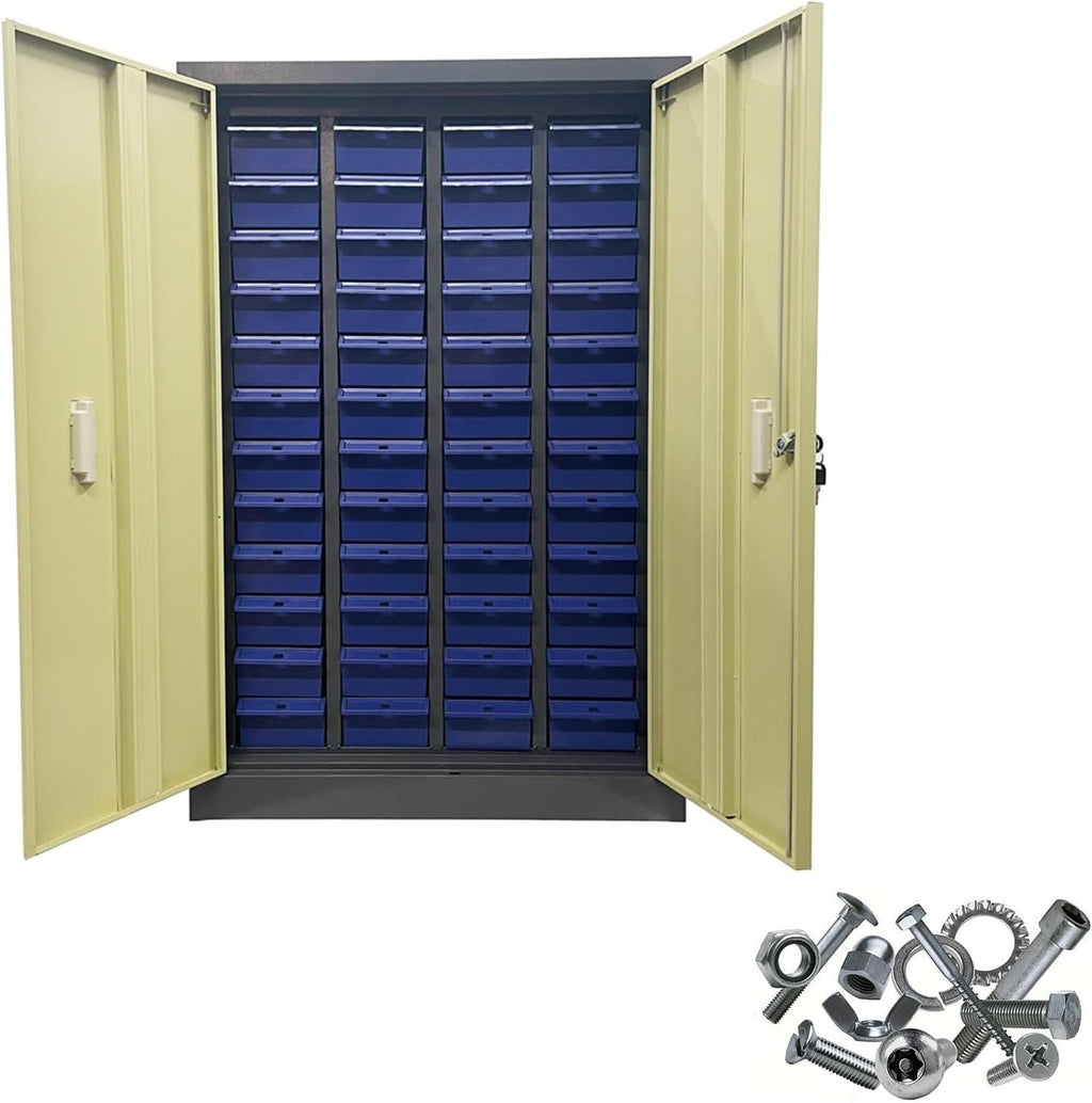 Parts Cabinet 48 Drawers, Plastic Bolt and Nut Tool Storage Cabinet, Hardware Organizer Box with Door for Storing Sample