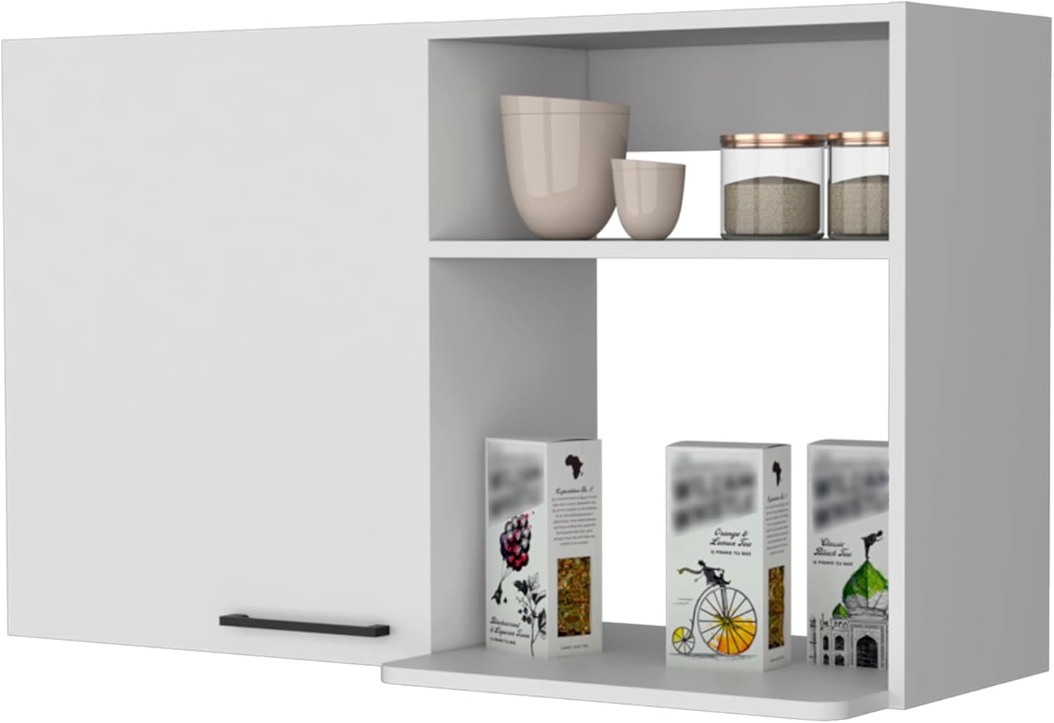 40' Single Door Freestanding Storage Cabinet, Kitchen Storage Bakers Rack with Side Shelves, Utility Food Cupboard with Metal Handles for Kitchen Storage, White
