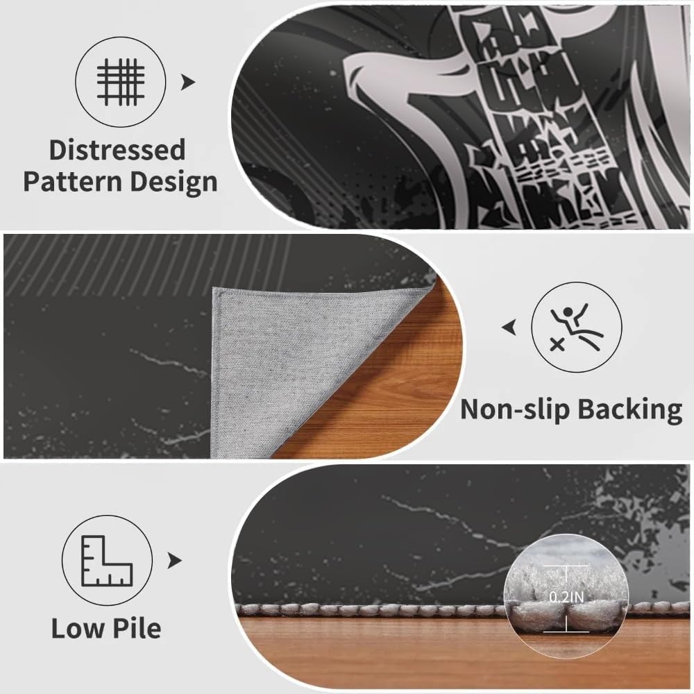 Modern Art Guitar Rug 6x9 Large Area Rugs Retro Black Music Rugs Ultra Soft Non Slip Washable Carpet for Teens Boys Girls Kids Living Room Bedroom Nursery Study Office Hallway