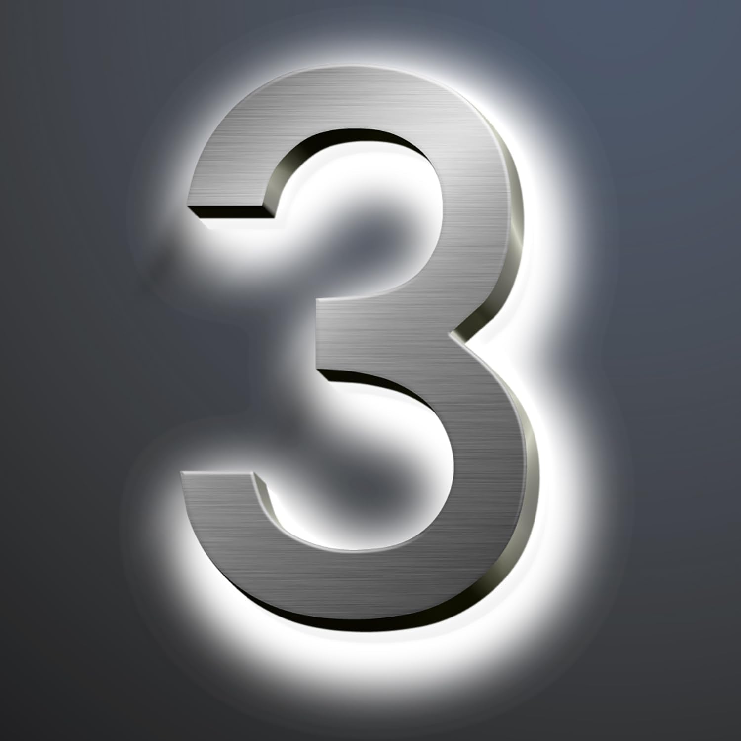 Backlit LED Illuminated Address Signs For Homes 16', Stainless Steel Hand-polished Address Numbers, Modern Large Lighted House Numbers, Brushed Silver, White Light,3