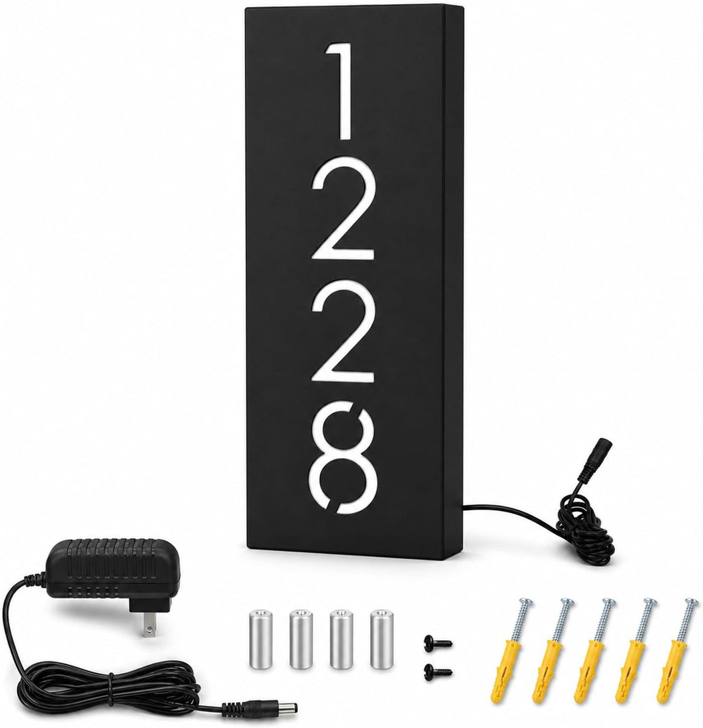 Customizable 12V LED Lighted Address Plaque, Backlit House Number Sign with 304 Stainless Steel Exterior (Only white light)