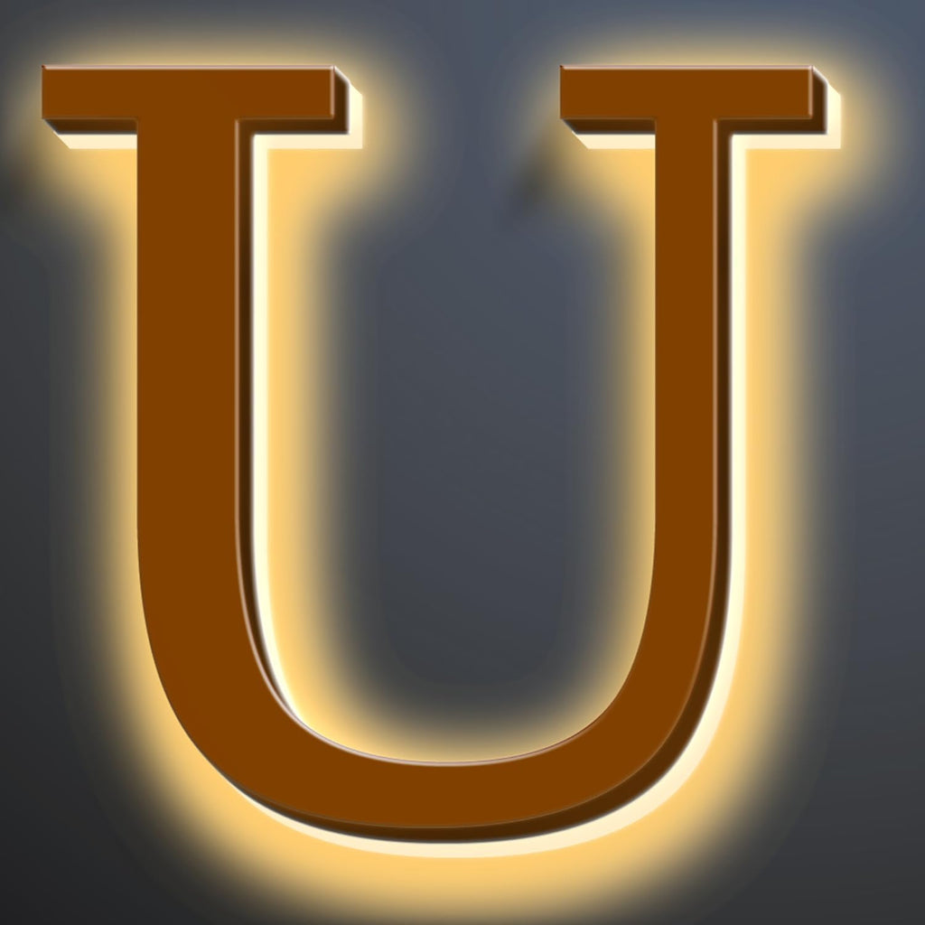 Backlit LED Illuminated Address Numbers 16 Inch, Up-Scale Modern Look, Lighted House Numbers, Large Illuminated Address Numbers Signs, Waterproof, Brown, Warm Light,U