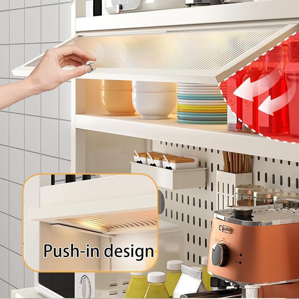 Kitchen Standing Bakers Rack, 5-Tier Microwave Stand with 8 S-Shaped Hooks, Movable Storage Shelf, for Kitchen Hutch, Home, Office, Pantry, Garage,White,82 * 44 * 167cm
