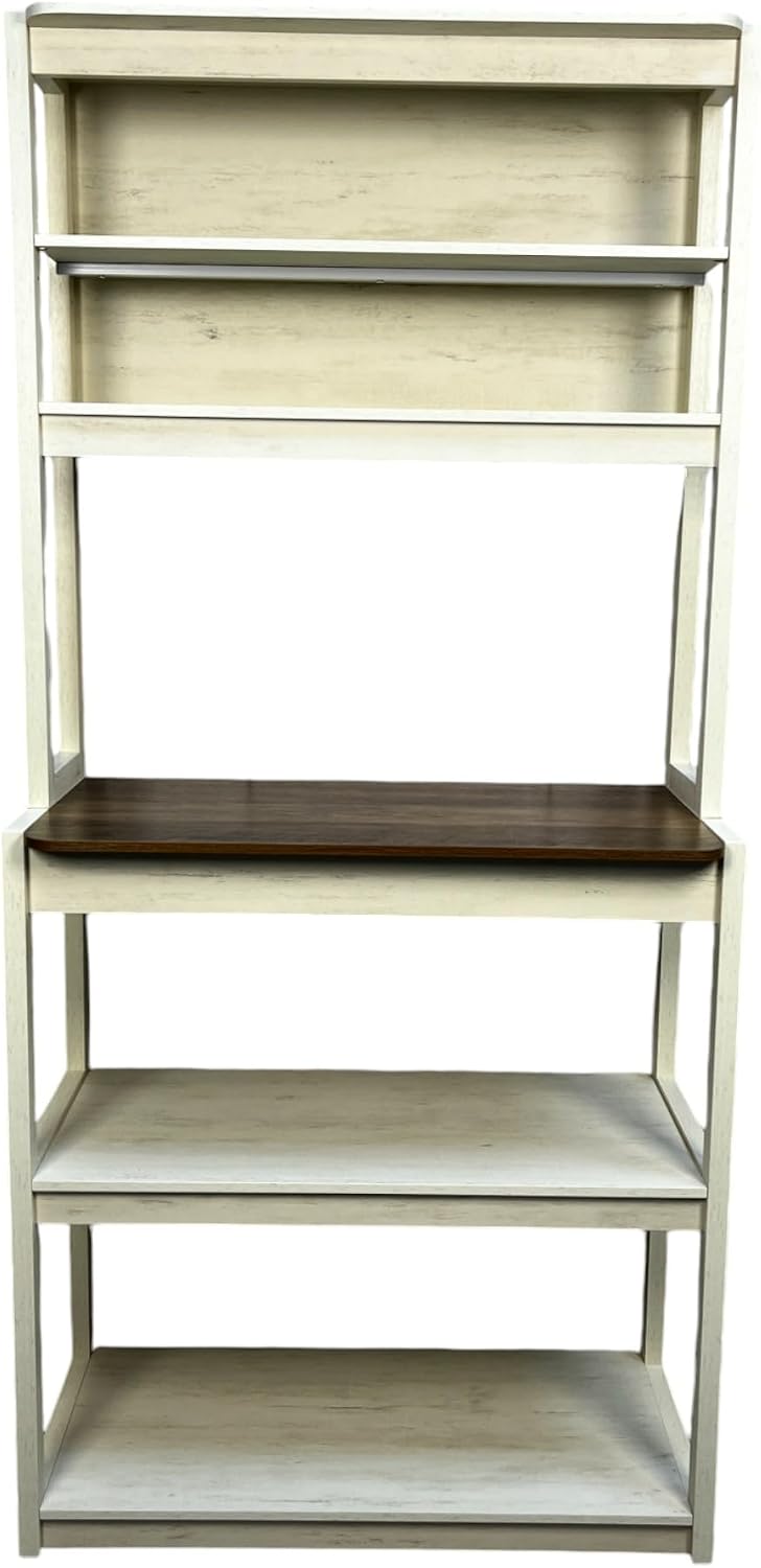 31.50' White and Rustic Brown Color 5 Tier Bakers Rack for Kitchen with Storage, Coffee Bar, Kitchen Shelves, Microwave Stand