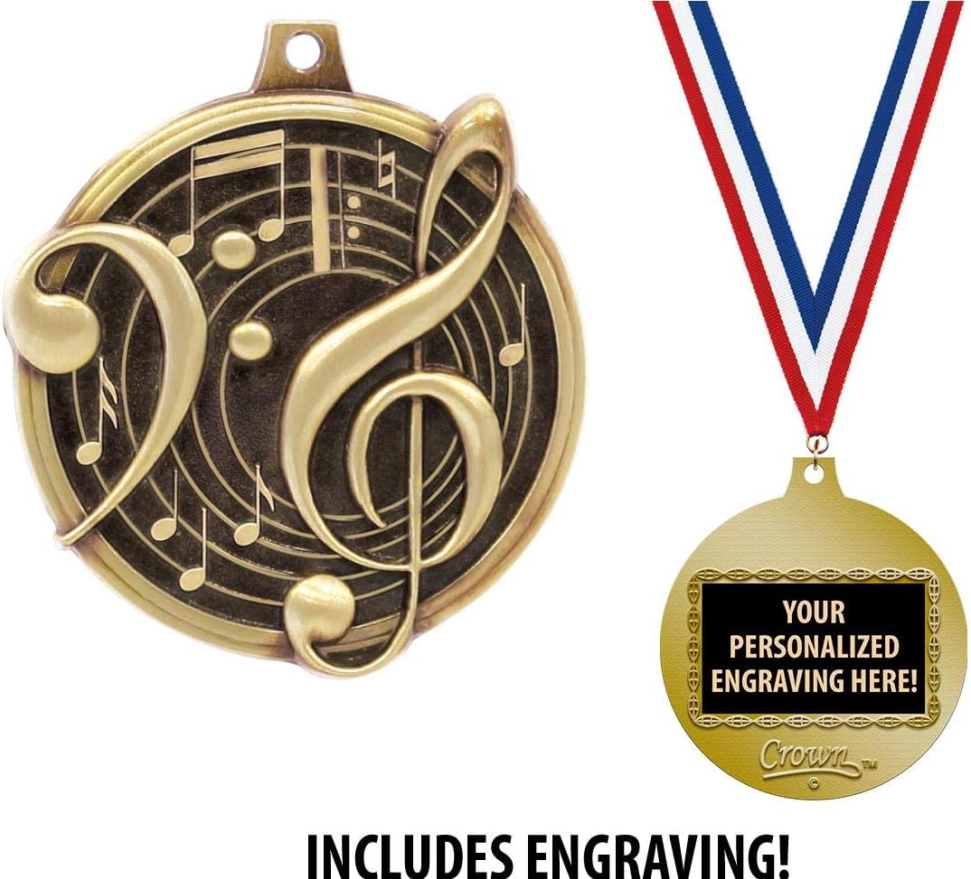Crown Awards Custom Music Medals, 2' Music Medal with Free Neck Ribbon and 4 Lines of Engraving Included