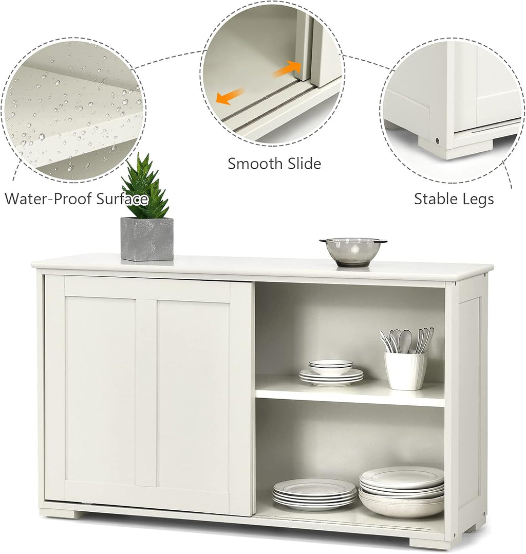 Kitchen Storage Sideboard w/Sliding Door & Adjustable Shelf, Stackable Buffet Cabinet for Entryway, Kitchen, Dining Rome, Antique White