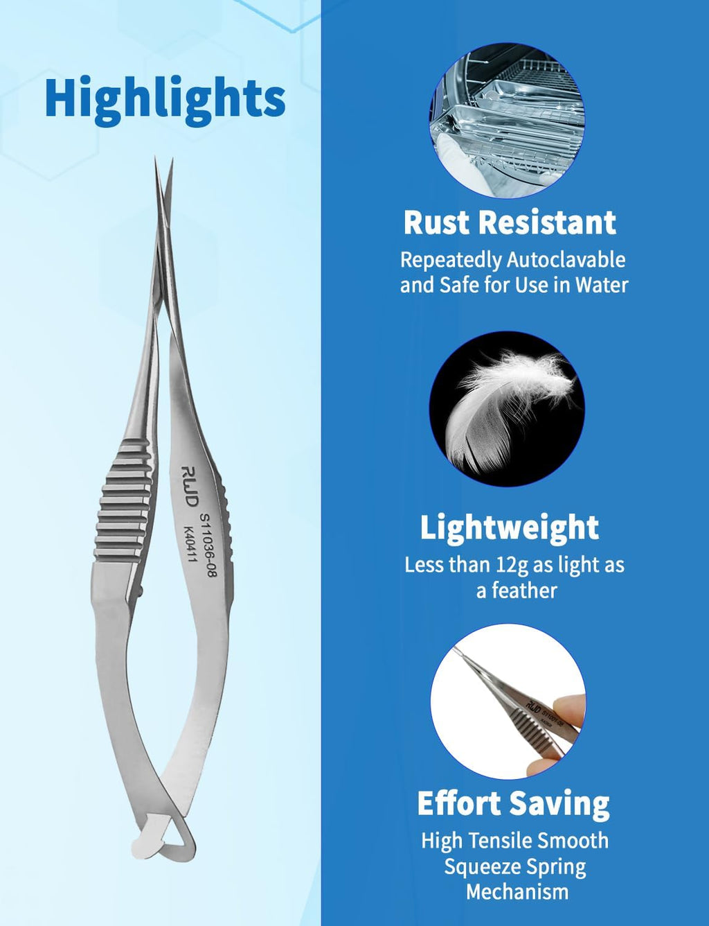 RWD VANNAS Micro Scissors, 3.2' Straight Fan Tip, Extra Sharp Spring Action Squeeze Scissors for Stitch Cutting, Embroidery, ENT, Eye, Skin, Dental, and Veterinary Surgery (8cm) - S11036-08