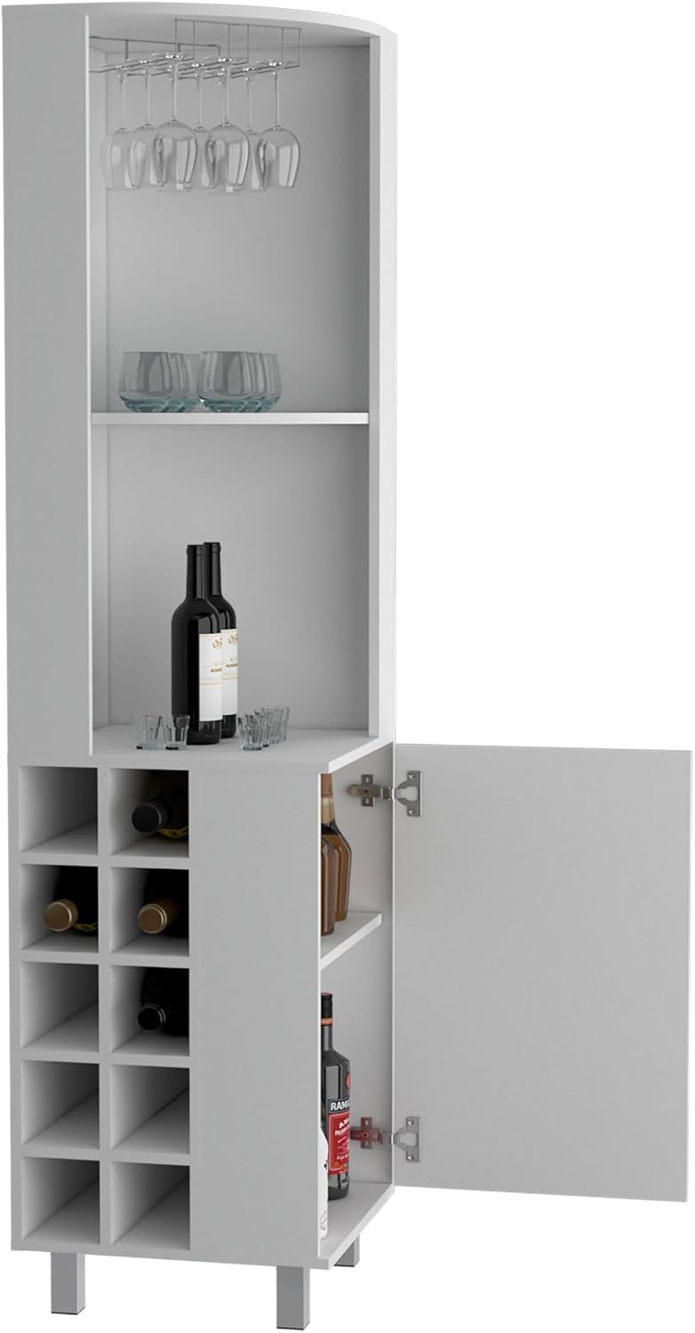 71' Freestanding Storage Cabinet, Kitchen Storage Bakers Rack with Wine Cubbies, Utility Food Cupboard with Stemware Racks for Dining, White