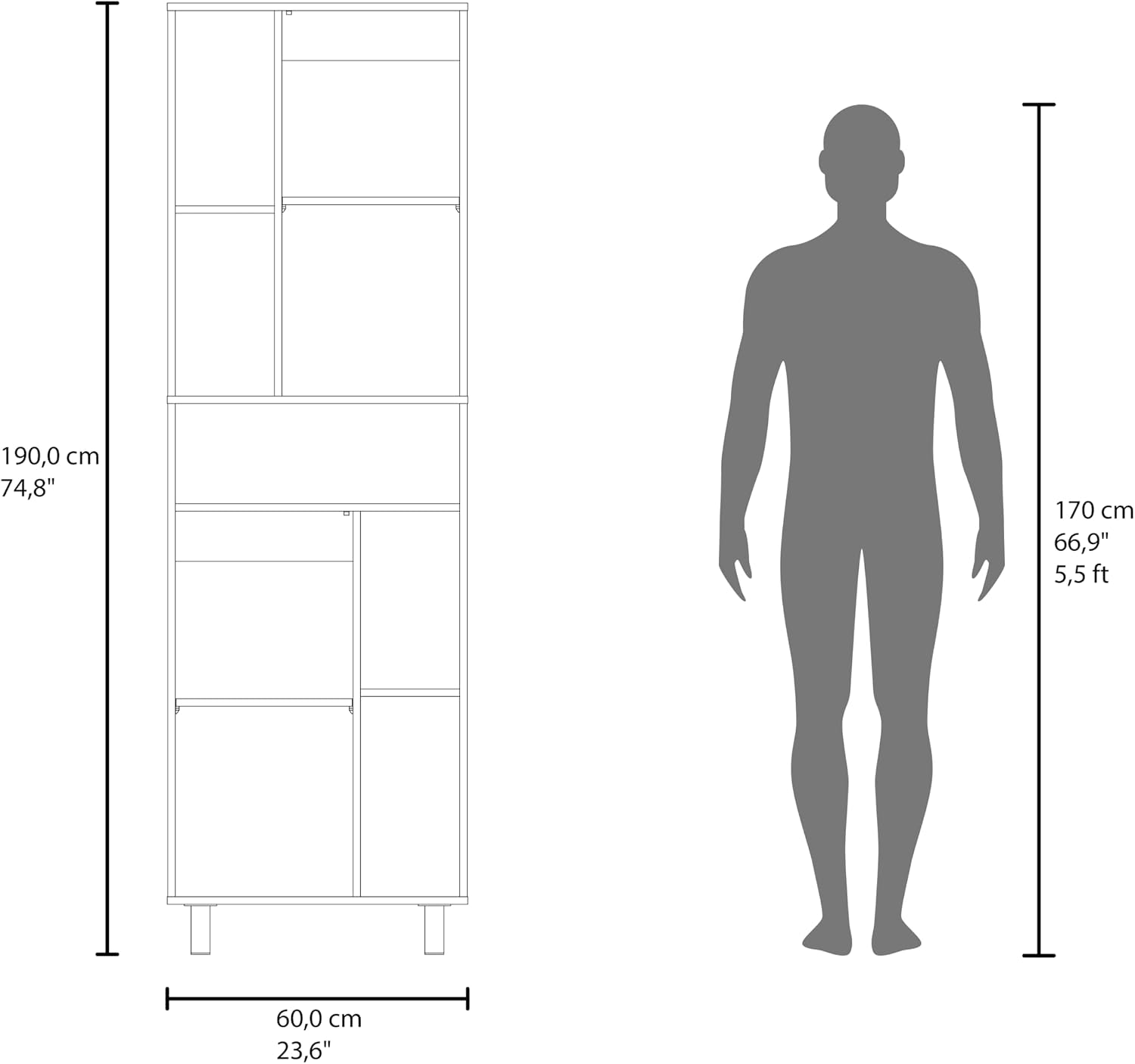 75' Vertical Freestanding Storage Cabinet, Kitchen Storage Bakers Rack with Double Doors, Utility Food Cupboard with Multi-Shelves for Kitchen, Apartment, White