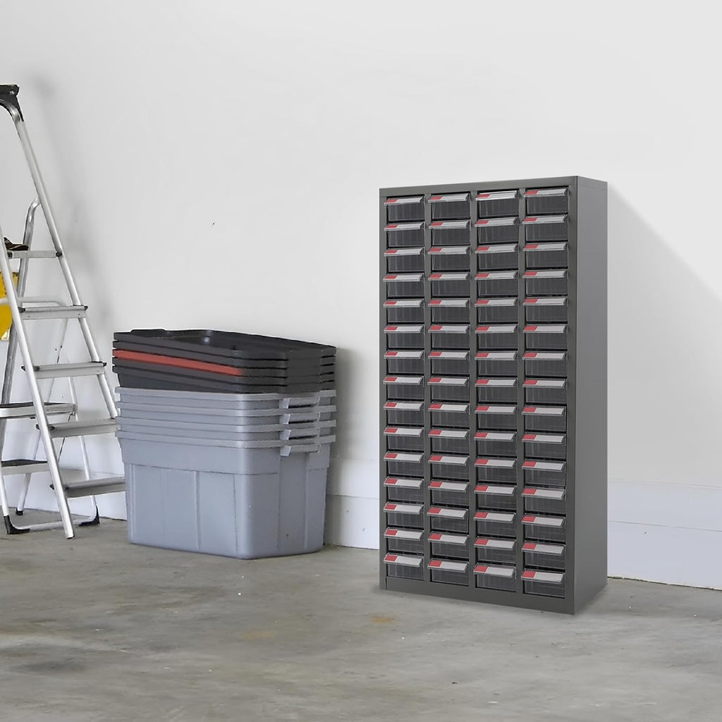 Parts Storage Cabinet with 60 Small Drawers, Free Standing Hardware Tools Storage Cabinet Bolt and Nut Tool Storage Organizer, Part Tool Cabinets for Warehouses, Workshops (Gray)