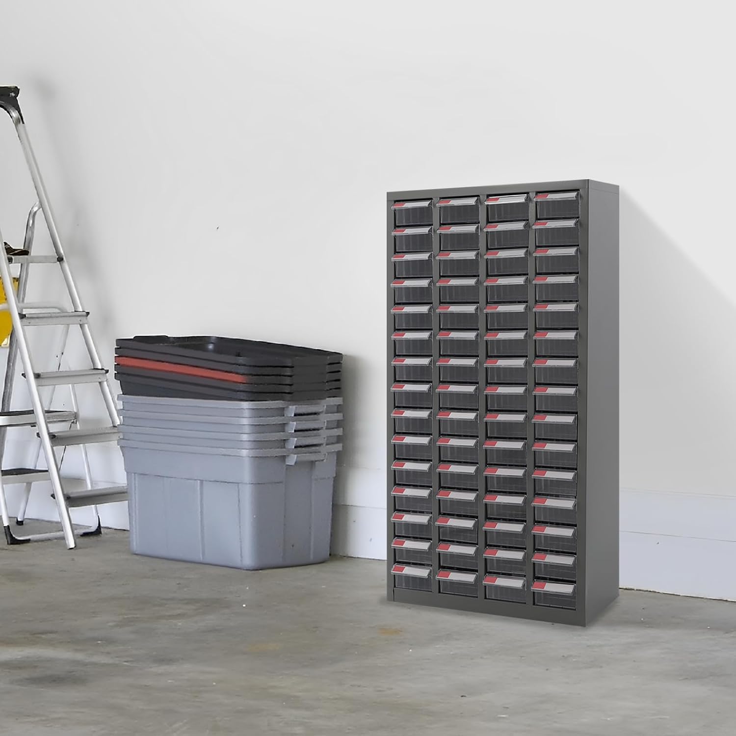 Parts Storage Cabinet with 60 Small Drawers, Free Standing Hardware Tools Storage Cabinet Bolt and Nut Tool Storage Organizer, Part Tool Cabinets for Warehouses, Workshops (Gray)