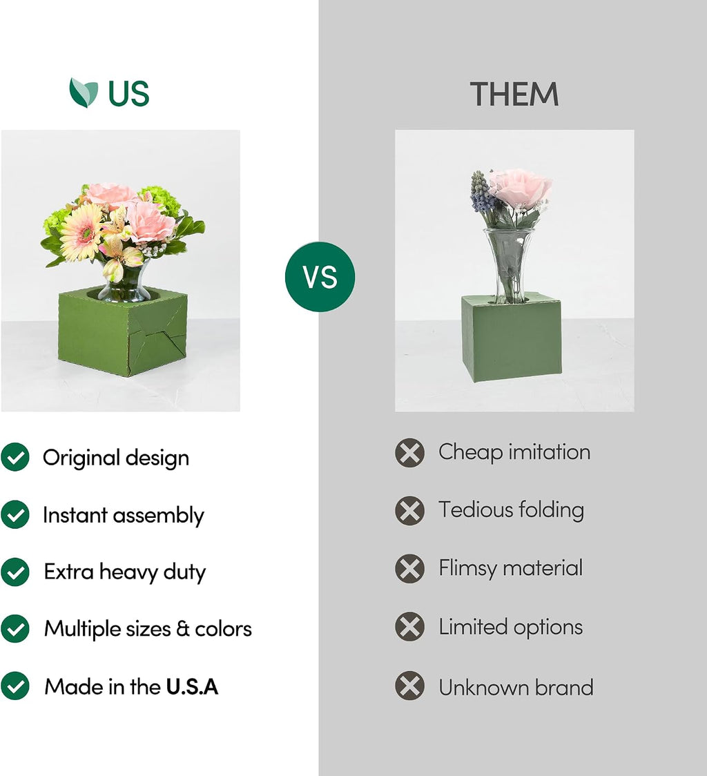 Holiday Designs - Pop-Up Florist Delivery Box, Heavy Duty Corrugated Cardboard Vase Boxes for Secure Floral Arrangements During Transport, 8 x 8 x 5 (Black, Large: Case of 50)