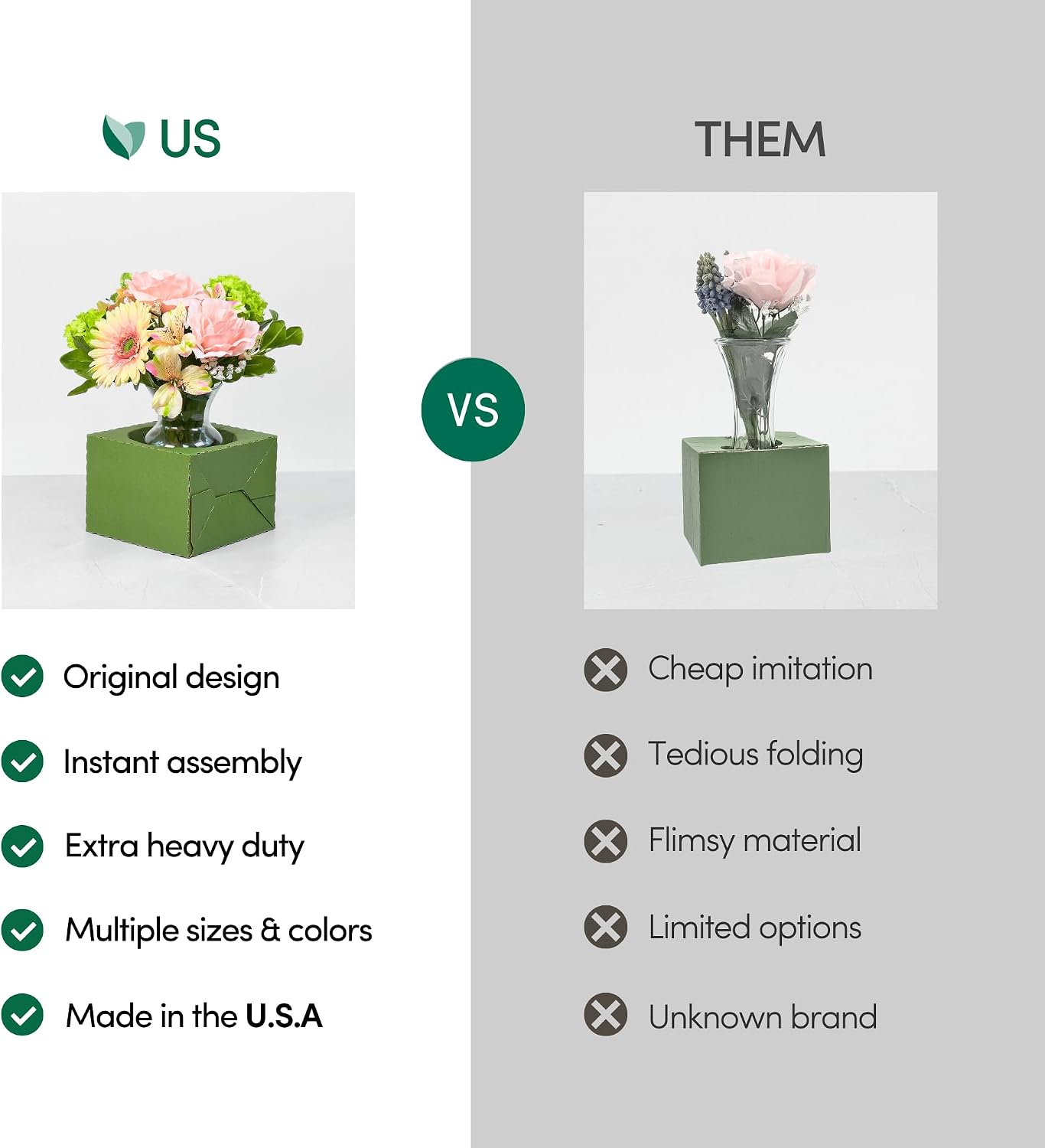 Holiday Designs - Pop-Up Florist Delivery Box, Heavy Duty Corrugated Cardboard Vase Boxes for Secure Floral Arrangements During Transport, 8 x 8 x 5 (Black, Large: Case of 50)