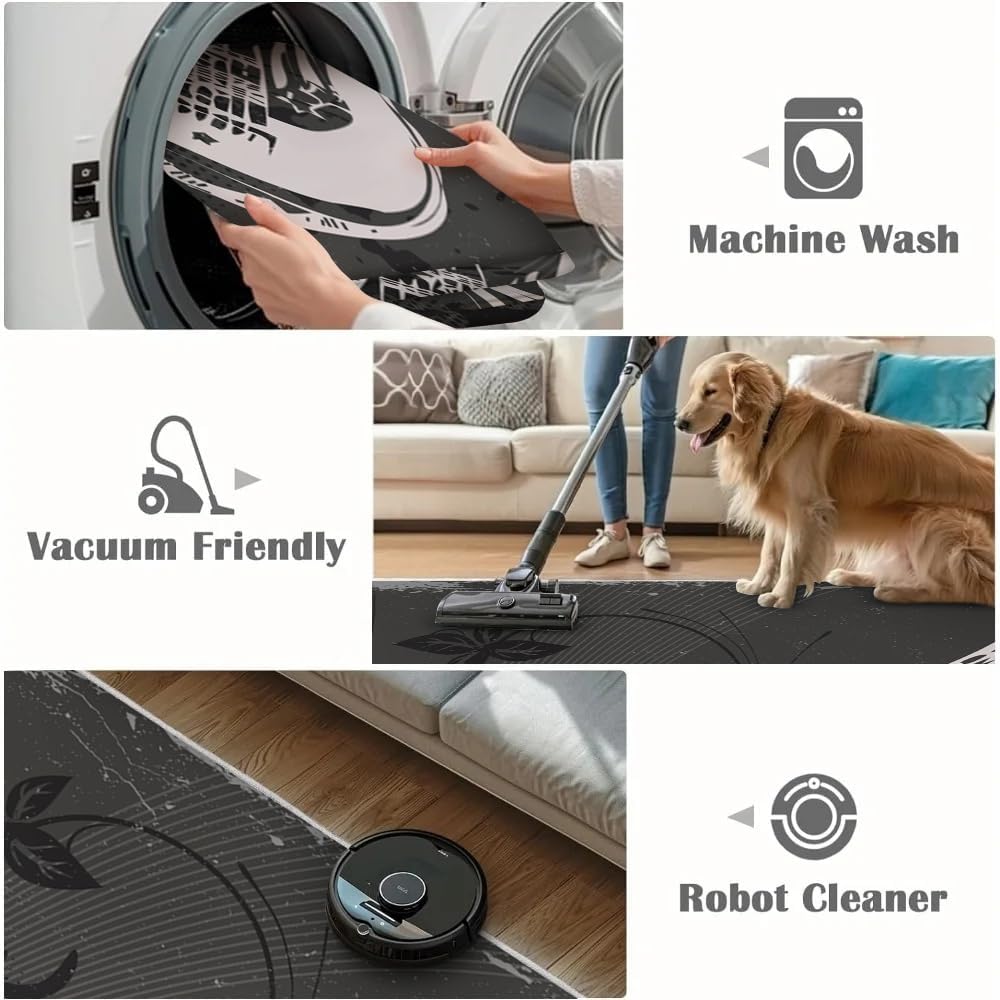 Modern Art Guitar Rug 5x7 Area Rugs Retro Black Music Rugs Ultra Soft Non Slip Washable Carpet for Teens Boys Girls Kids Living Room Bedroom Nursery Study Office Hallway