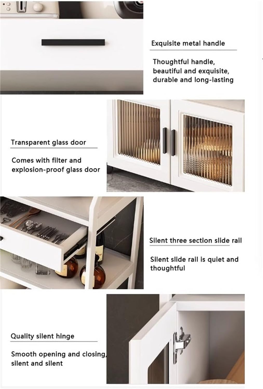 Modern Freestanding Display Storage Cabinet Kitchen Microwave Storage Shelf Standing Baker's Rack Floor Cabinet Storage Organizer Wine Rack for Living Room Kitchen(4 Tier W60 cm)