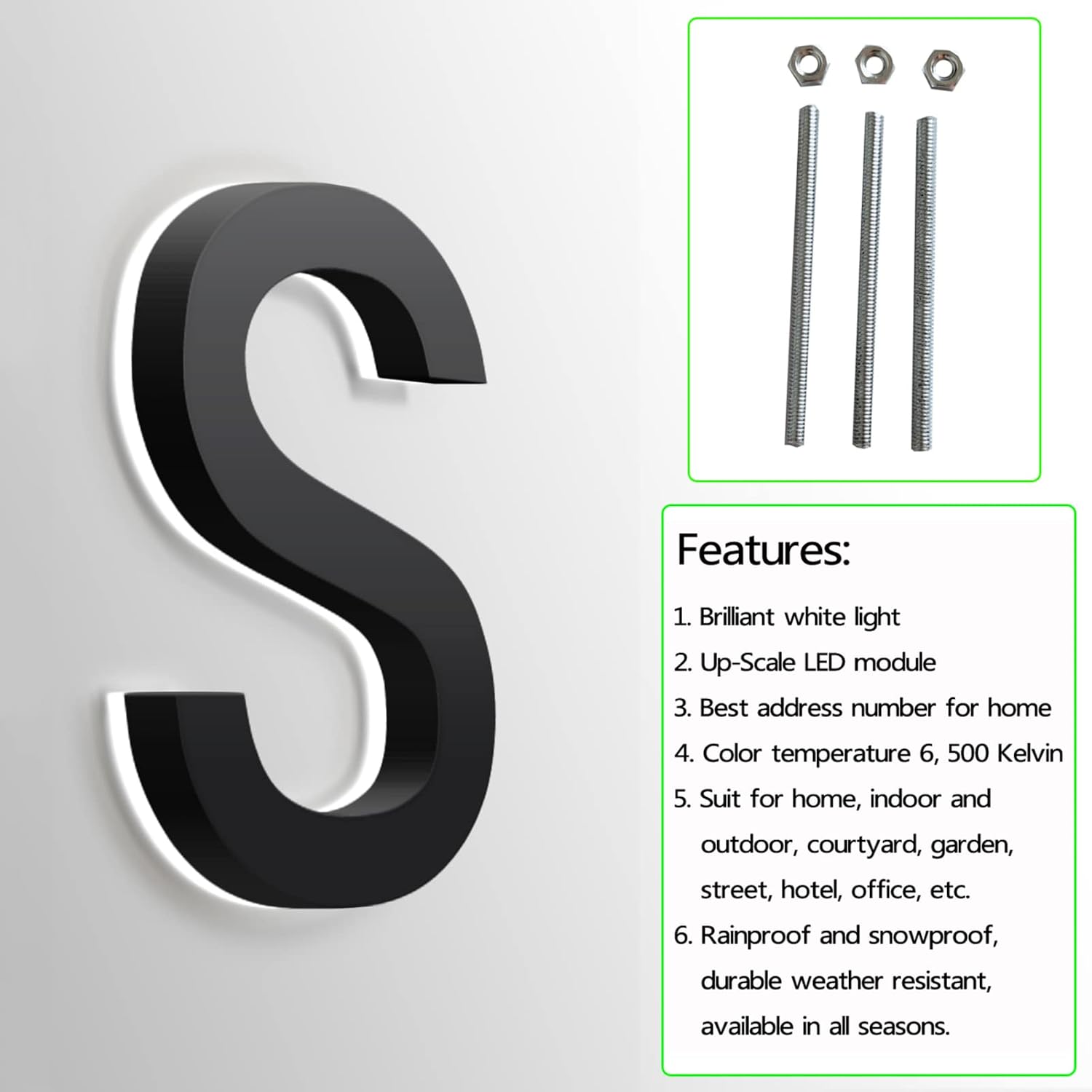 20 Inch Stainless Steel Backlit LED Address Number Sign For Outside, Modern Illuminated House Numbers Plaques Personalised, Lighted House Sign, Black,W