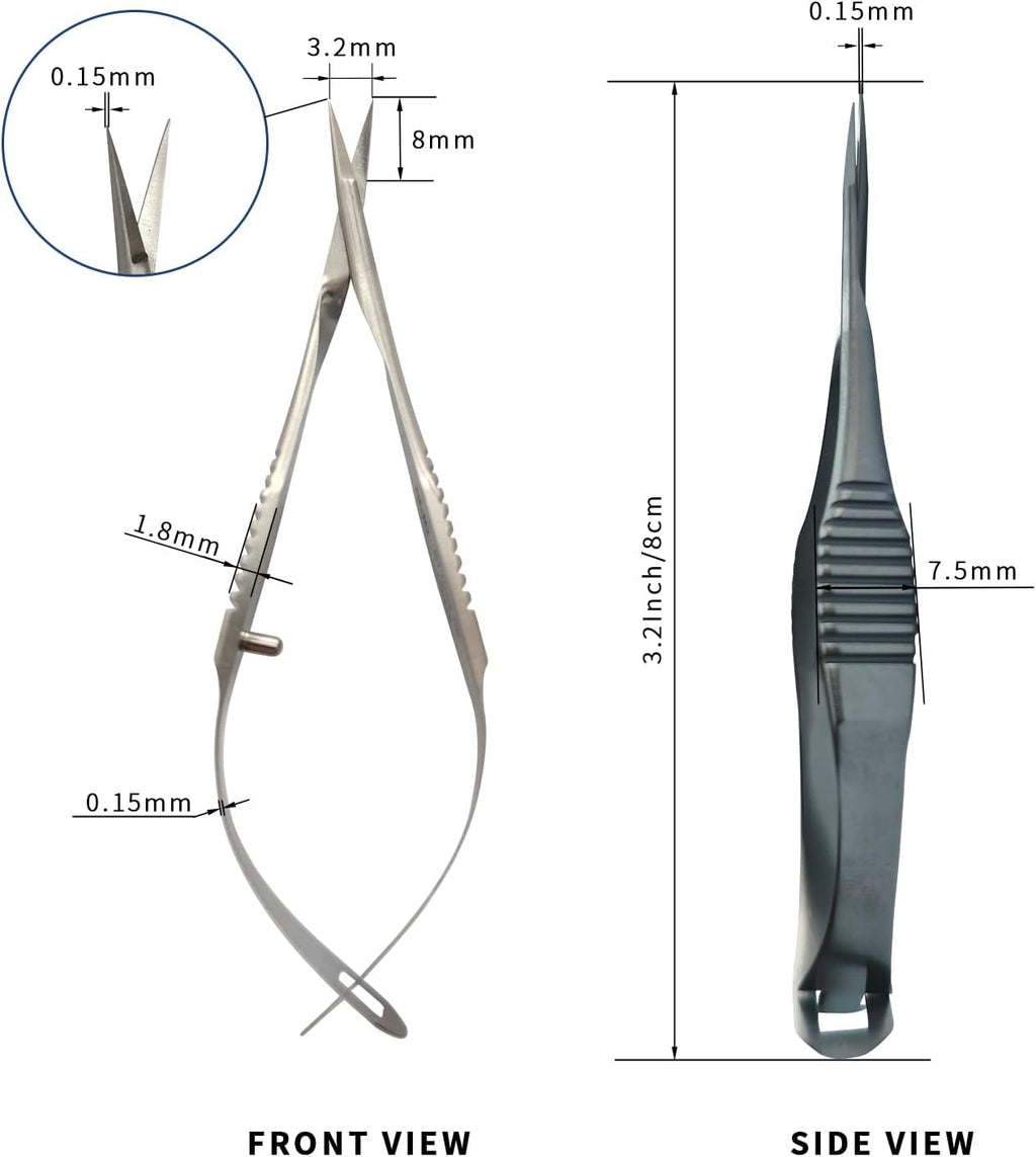 RWD VANNAS Micro Scissors, 3.2' Straight Fan Tip, Extra Sharp Spring Action Squeeze Scissors for Stitch Cutting, Embroidery, ENT, Eye, Skin, Dental, and Veterinary Surgery (8cm) - S11036-08