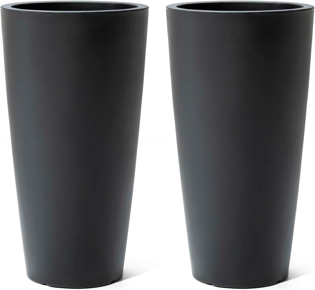 Step2 Tremont Tall Round Tapered Planter, 28' Tall 2-Pack, Indoor/Outdoor Plants, Efficient Drainage, Durable Resin, Onyx Black