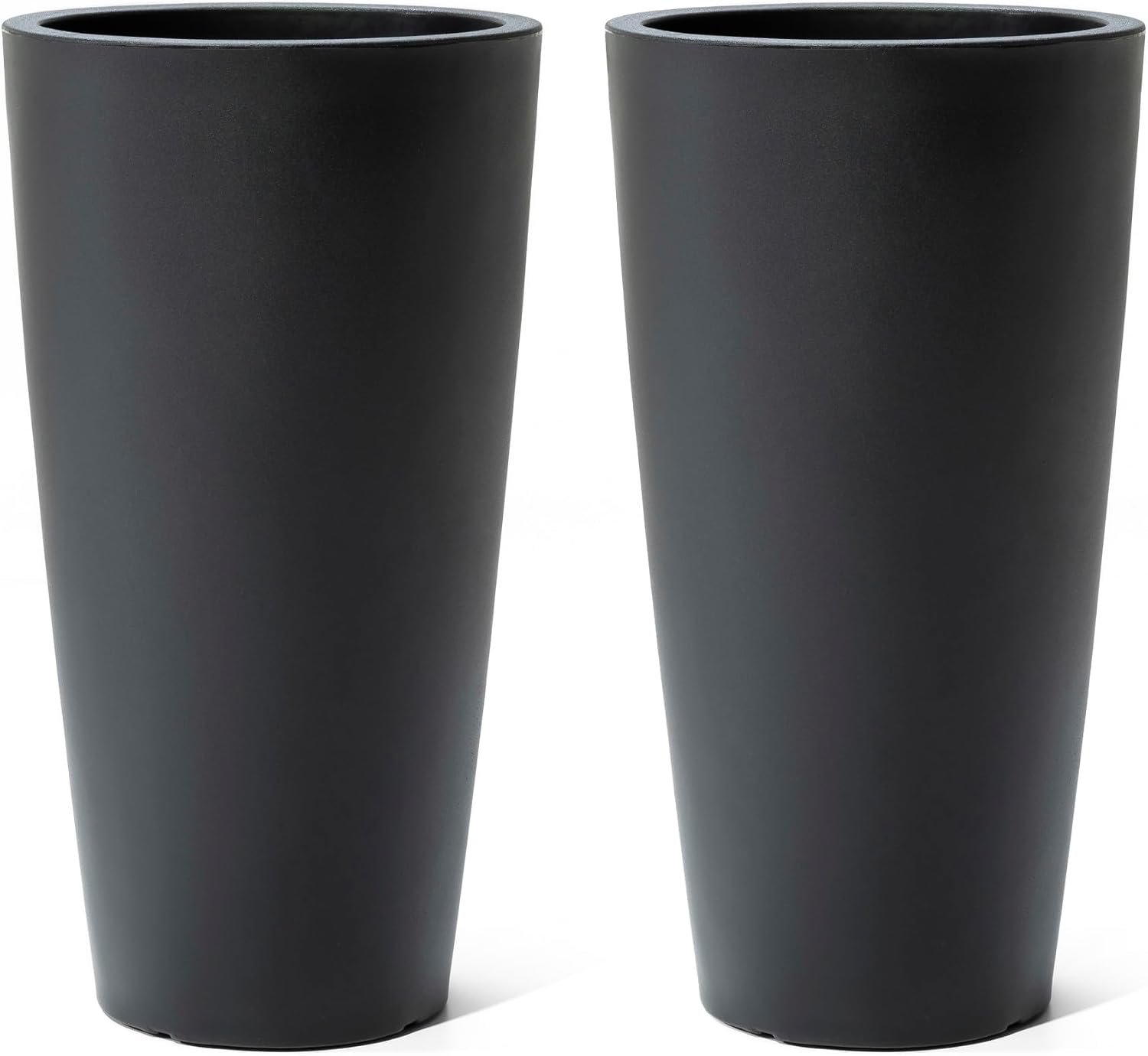 Step2 Tremont Tall Round Tapered Planter, 28' Tall 2-Pack, Indoor/Outdoor Plants, Efficient Drainage, Durable Resin, Onyx Black