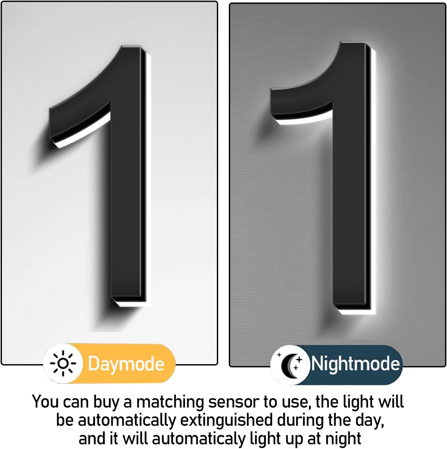 Backlit LED Illuminated Address Number Sign, Stainless Steel Hand-Polished For House Address Signs, Waterproof Modern Lighted House Numbers For Outside,18 Inch/450mm,6