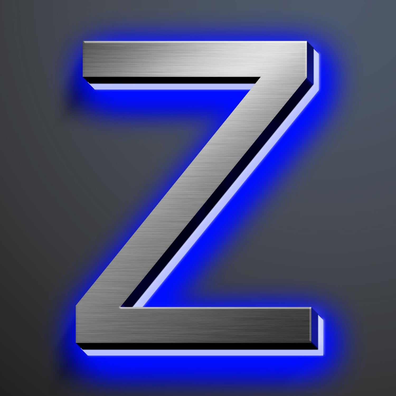 Illuminated House Numbers 18 Inch, Backlit Illuminated LED House Address Numbers For Outside, Modern Metal Lighted Address Numbers Signs, Brushed Silver, Blue Light,Z