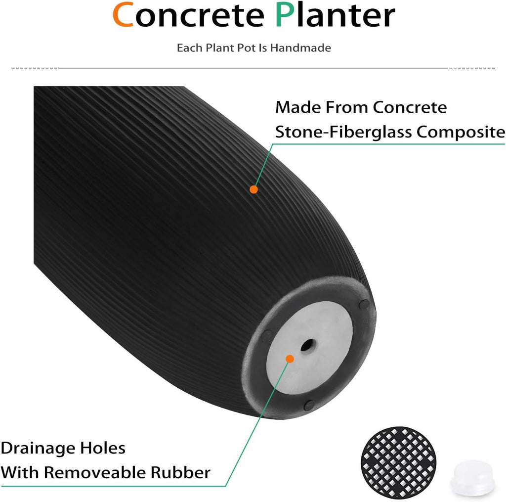 Heyzier Tall Planters for Outdoor Plants, Large Concrete Flower Pots for Garden Front Porch, Patio, Indoor (Vertical Black)