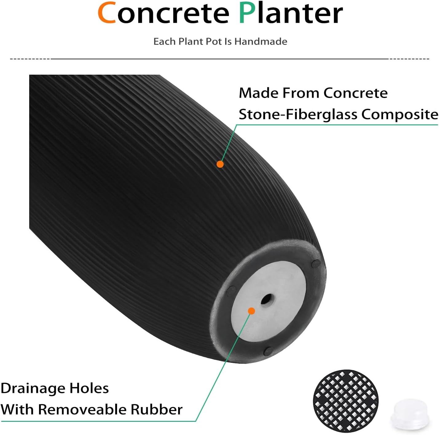 Heyzier Tall Planters for Outdoor Plants, Large Concrete Flower Pots for Garden Front Porch, Patio, Indoor (Vertical Black)