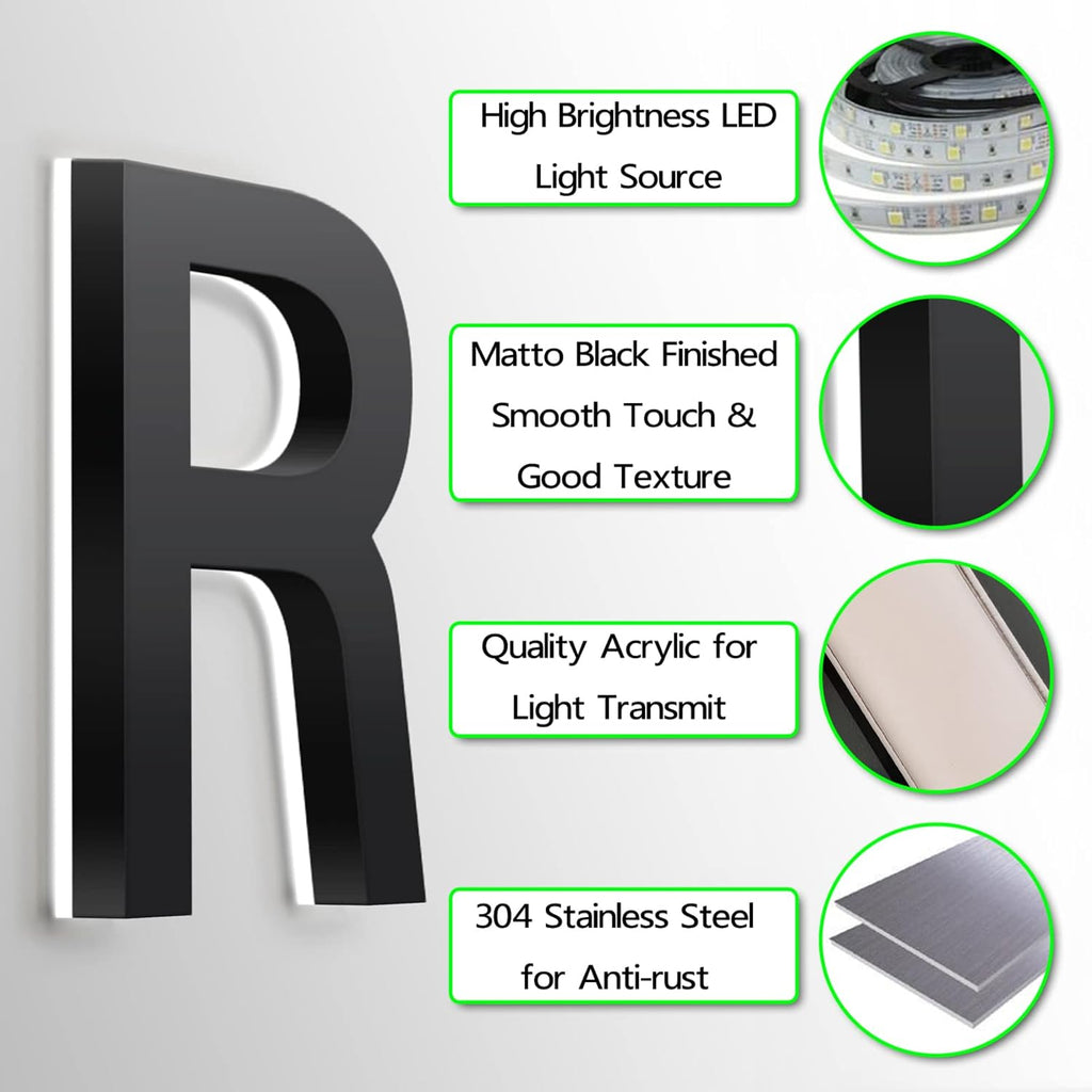 20 Inch Stainless Steel Backlit LED Address Number Sign For Outside, Modern Illuminated House Numbers Plaques Personalised, Lighted House Sign, Black,6