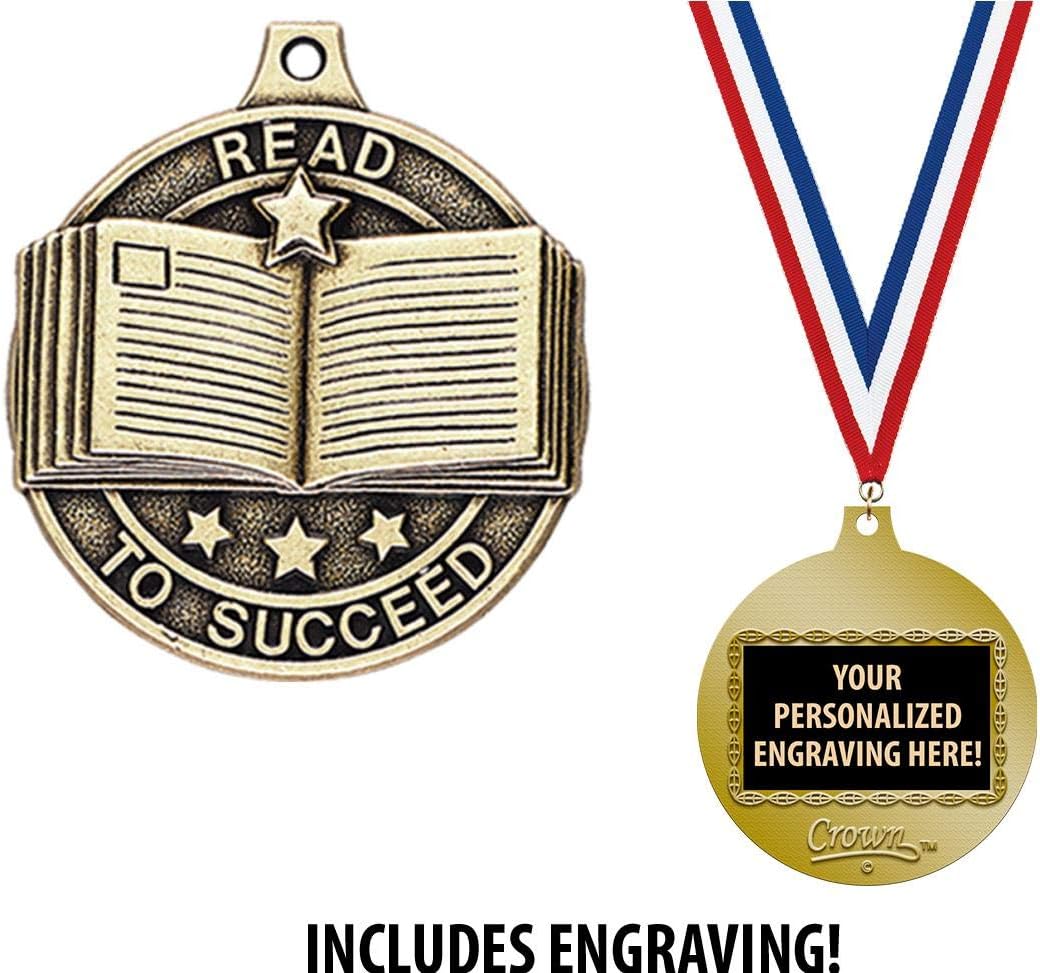 Crown Awards Reading Medals, 2' Gold Read to Succeed Medal Award with Free Custom Engraving Prime