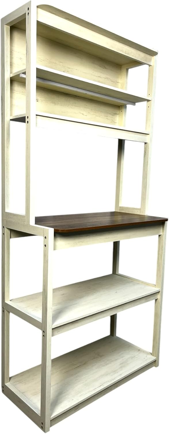 39.37' White and Rustic Brown Color 5 Tier Bakers Rack for Kitchen with Storage, Coffee Bar, Kitchen Shelves, Microwave Stand