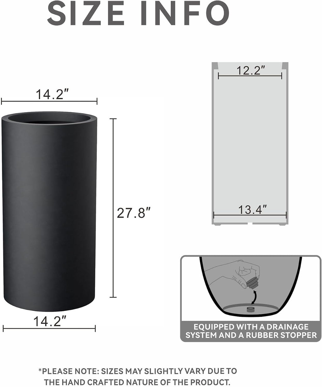 Kante 27.8 Inch Tall Cylindrical Planter, Large Round Plant Pots with Drainage Hole, Made with Concrete, Suitable for Indoor Outdoor Plants, Home Decor, Black