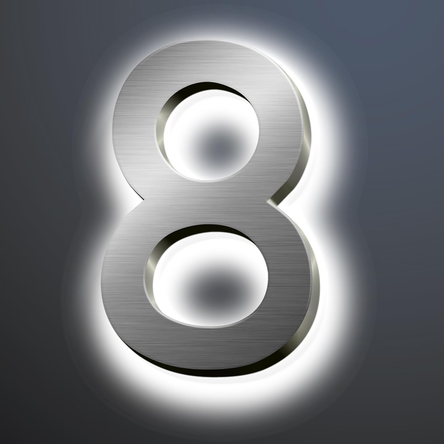 Backlit LED Illuminated Address Signs For Homes 16', Stainless Steel Hand-polished Address Numbers, Modern Large Lighted House Numbers, Brushed Silver, White Light,8
