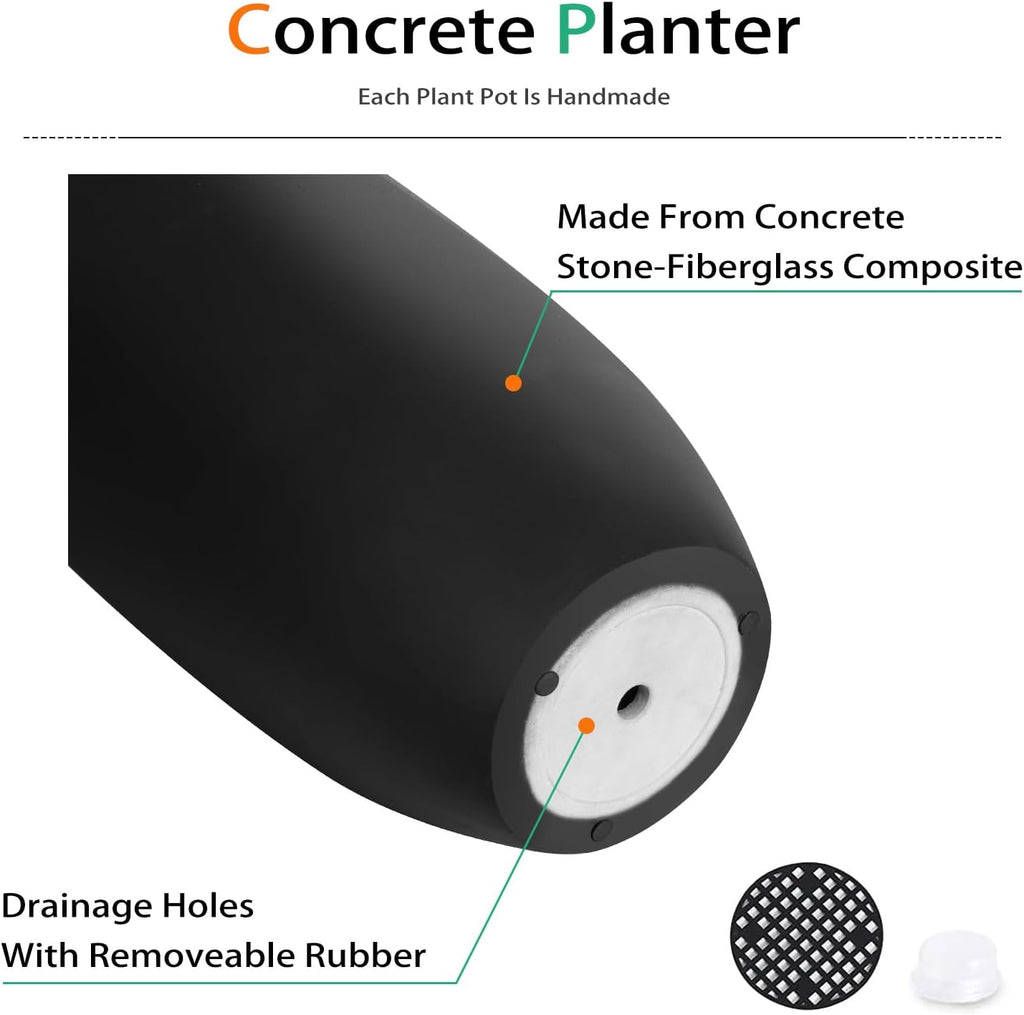 Heyzier Tall Planters for Outdoor Plants, Large Concrete Flower Pots for Garden Front Porch, Patio, Indoor (Black)