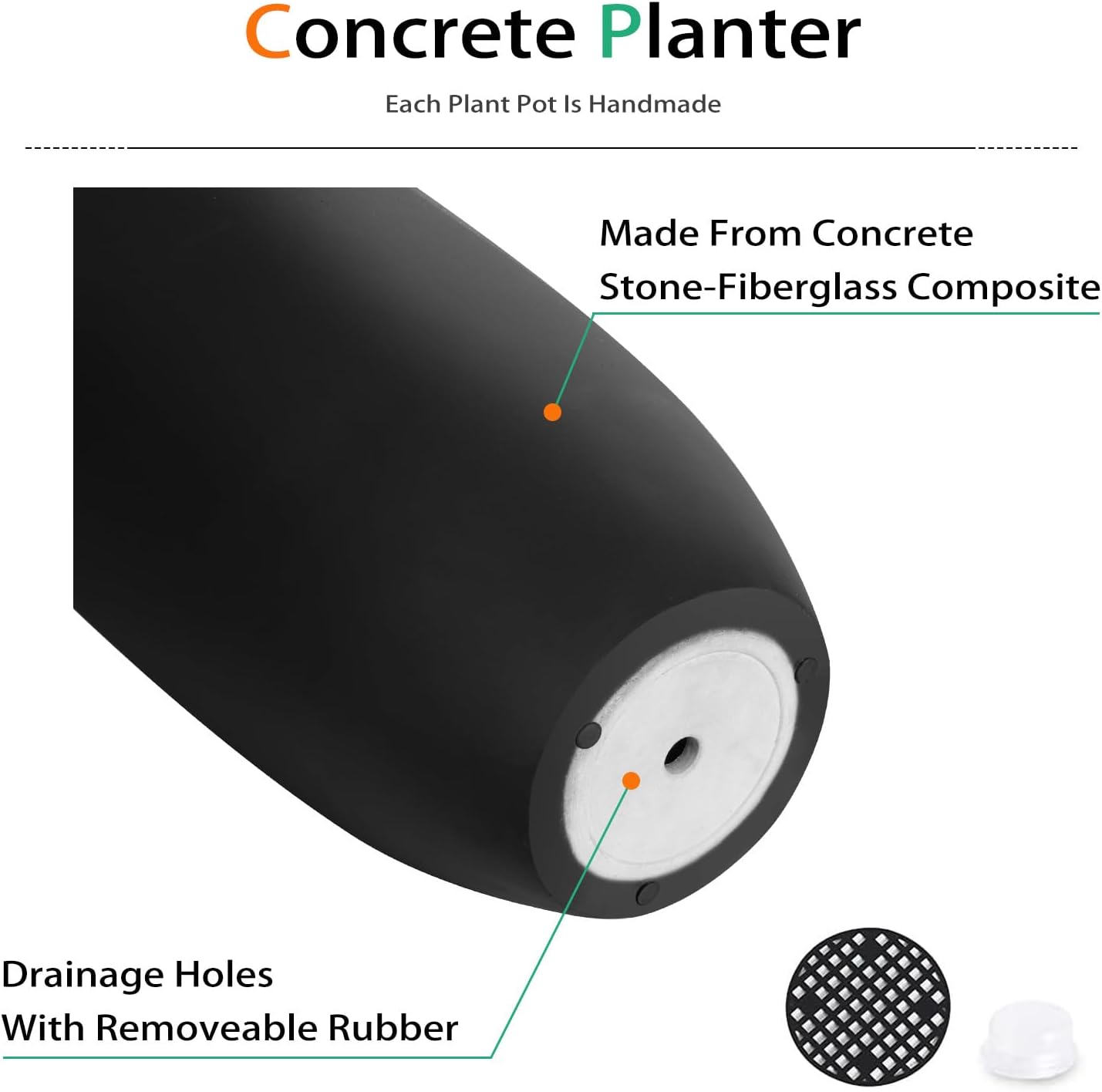 Heyzier Tall Planters for Outdoor Plants, Large Concrete Flower Pots for Garden Front Porch, Patio, Indoor (Black)