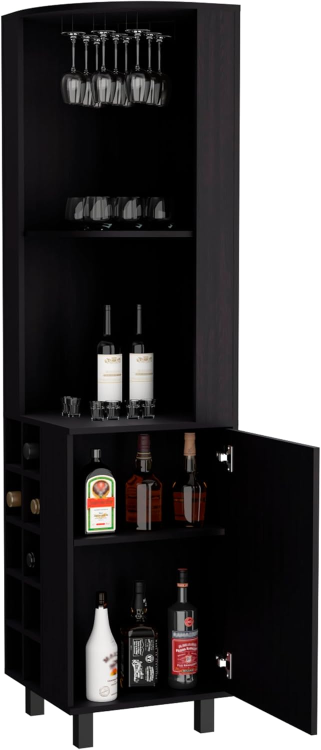 71' Freestanding Storage Cabinet, Kitchen Storage Bakers Rack with Wine Cubbies, Utility Food Cupboard with Stemware Racks for Dining, Black