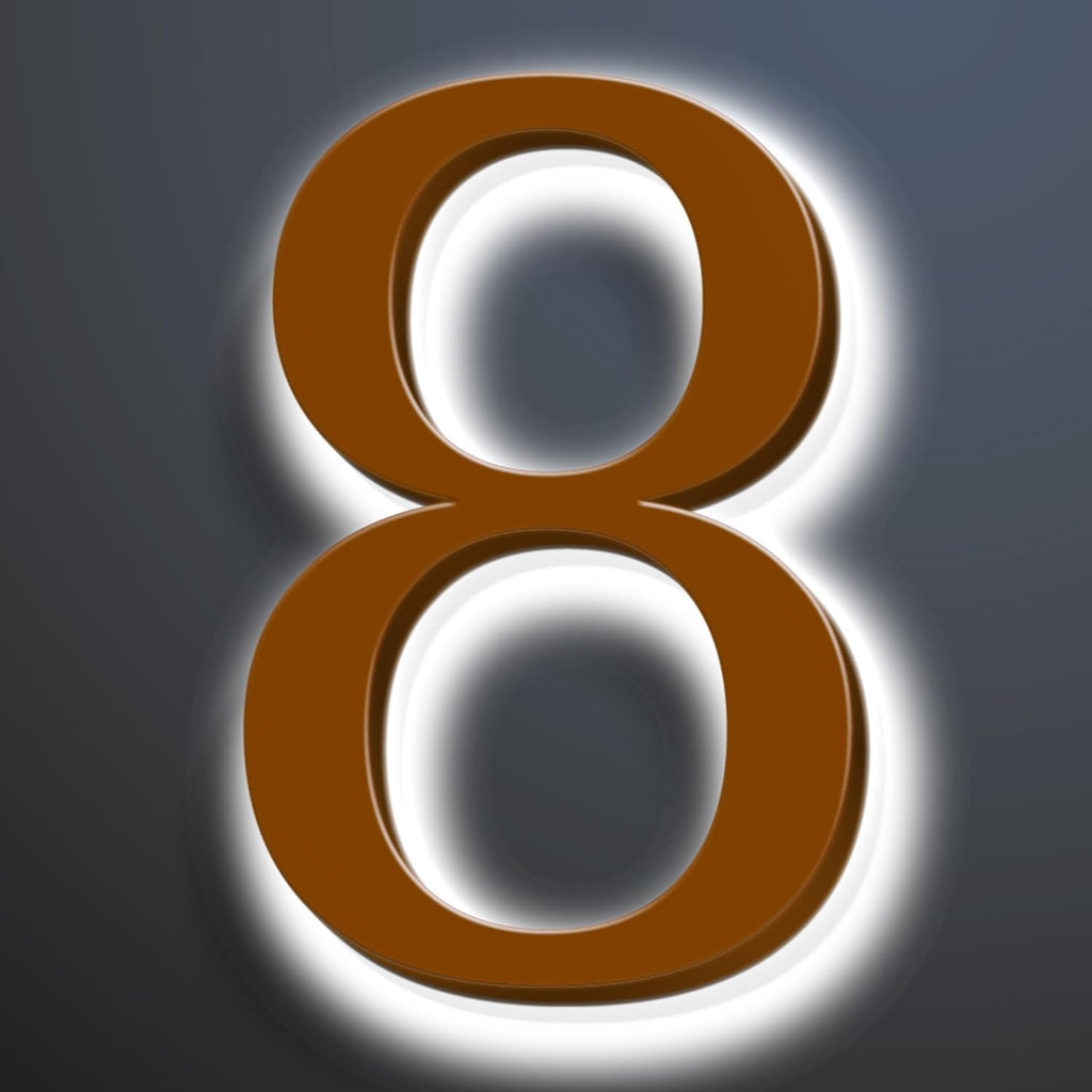 Illuminated LED House Numbers 20 Inch, Backlit LED Illuminated Address Number, Large Modern Lighted House Number For Outdoor, Metal Address Signs, Brown, White Light,8