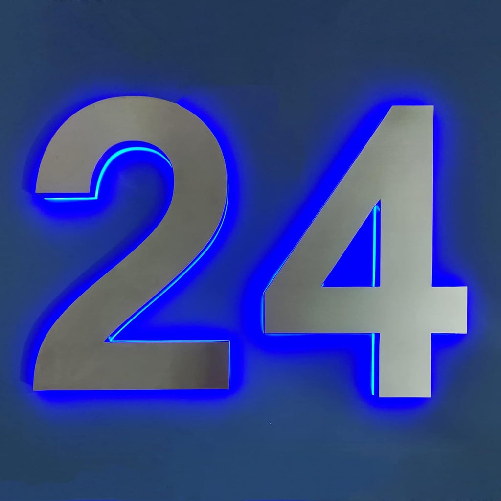 Steel Illuminated Address Number Sign - 16 Inch Backlit LED House Numbers For Wall - Modern Lighted House Number For Outside With Floating Style,8