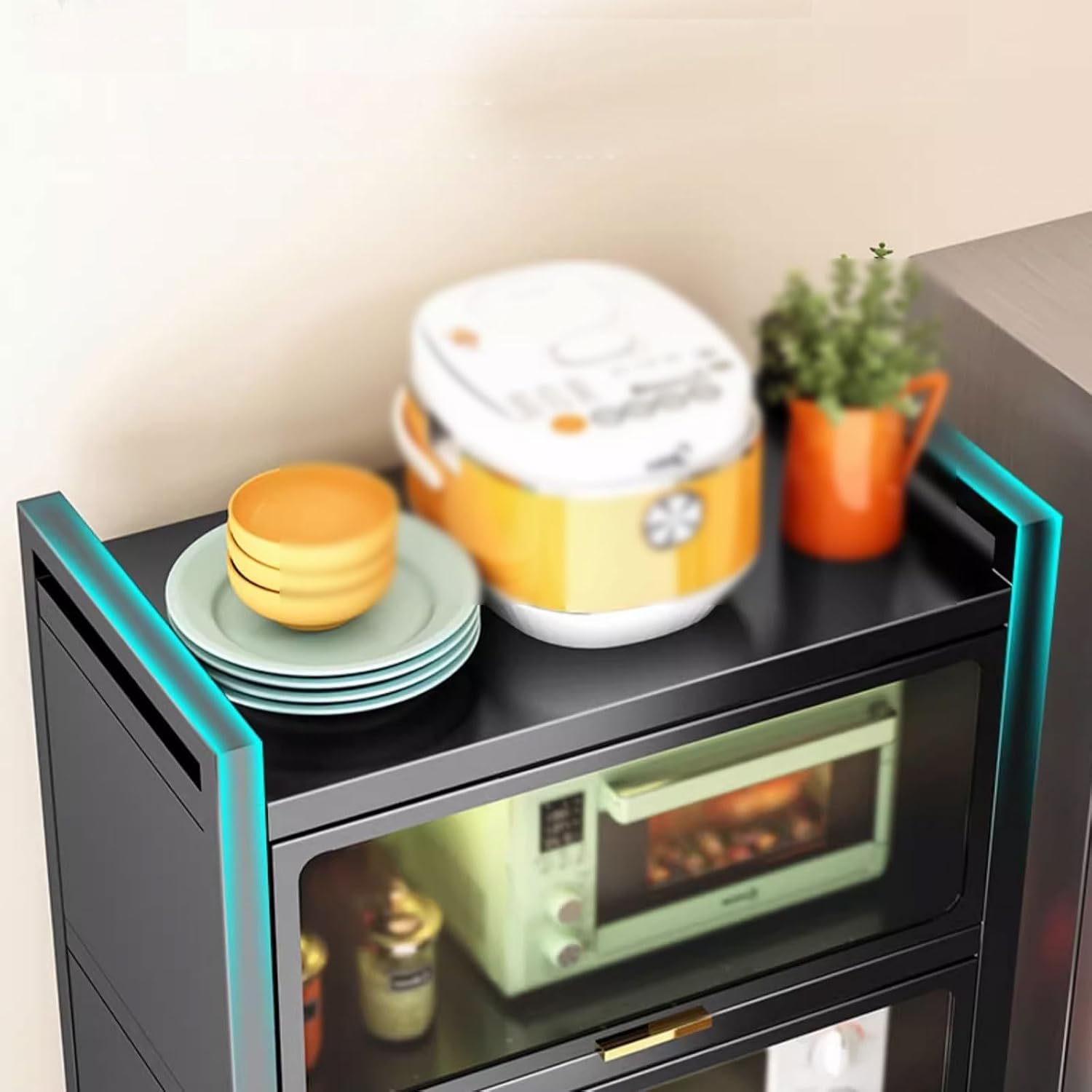 Bakers Rack with Storage Cabinet Kitchen Shelf Organizer and Storage with Drawer with Rolling Wheels, for Spices, Pots and Pans(White,60 * 40 * 90.6cm)