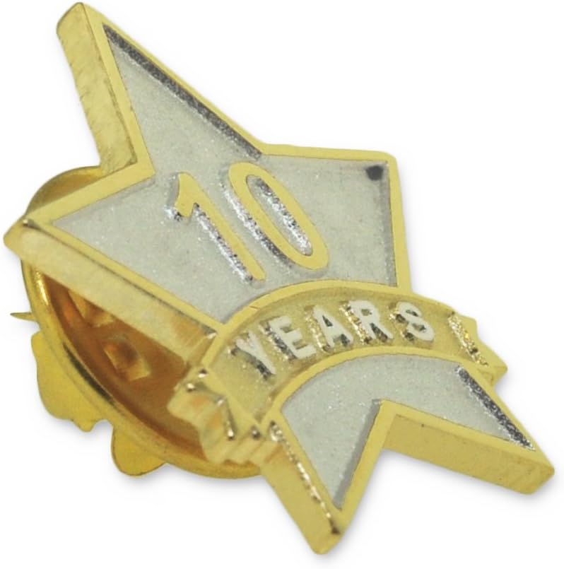 PinMart Year Service Award STAR Lapel Pin – Gold Color Plated- & Silver-Plated Metal Workplace Reward Pin – 1-30, 35, 40, 45 & 50 Years of Service Star Pins for Long Standing Employees or Volunteers