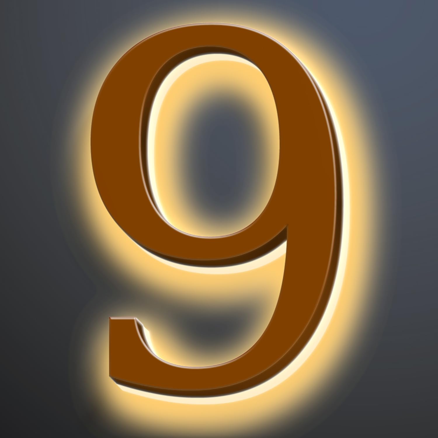 Illuminated LED House Numbers, Large Address Numbers 18', Backlit LED Illuminated Home Address Number, Modern Lighted House Numbers, Waterproof, Brown, Warm Light,9