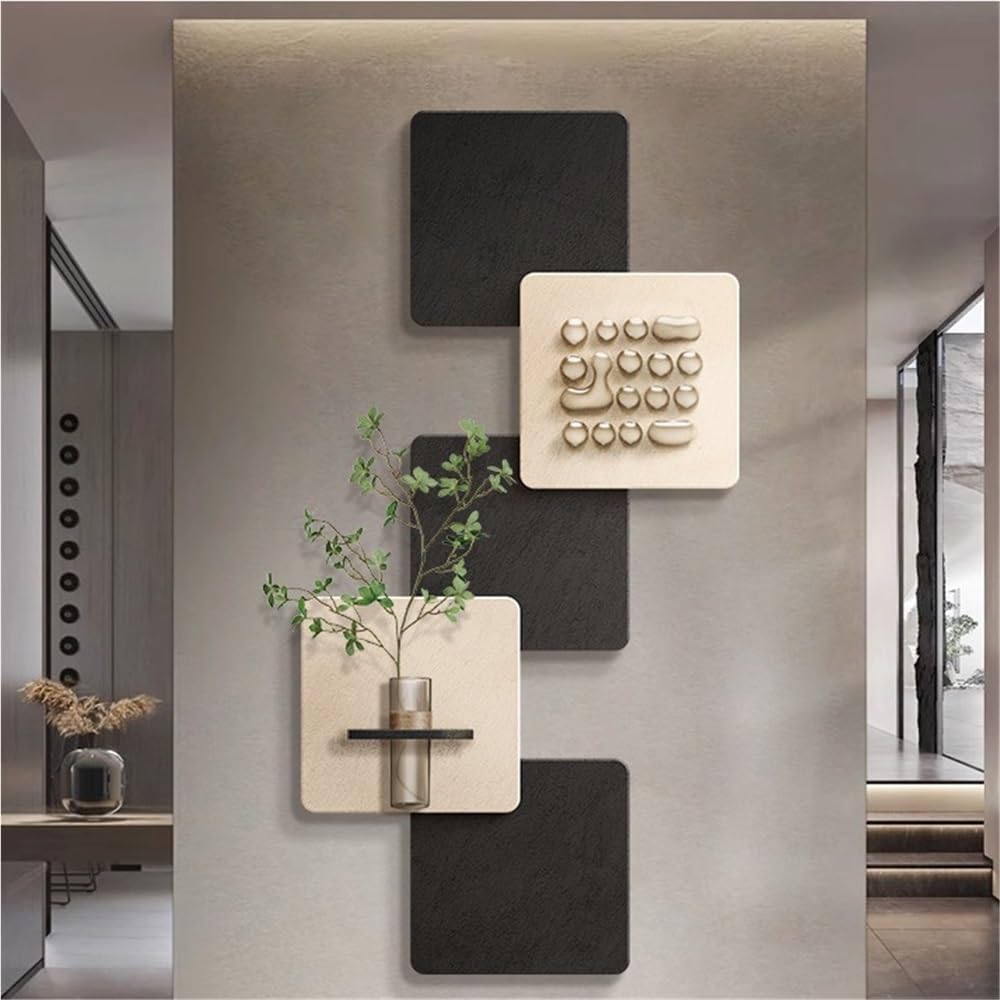 Sandstone Texture Wall Art with Planter, Modern 3D Visual Effect Wall Decor with Water Storage Vase, Handcrafted Home Decor for Living Room, Office(Black,Medium)
