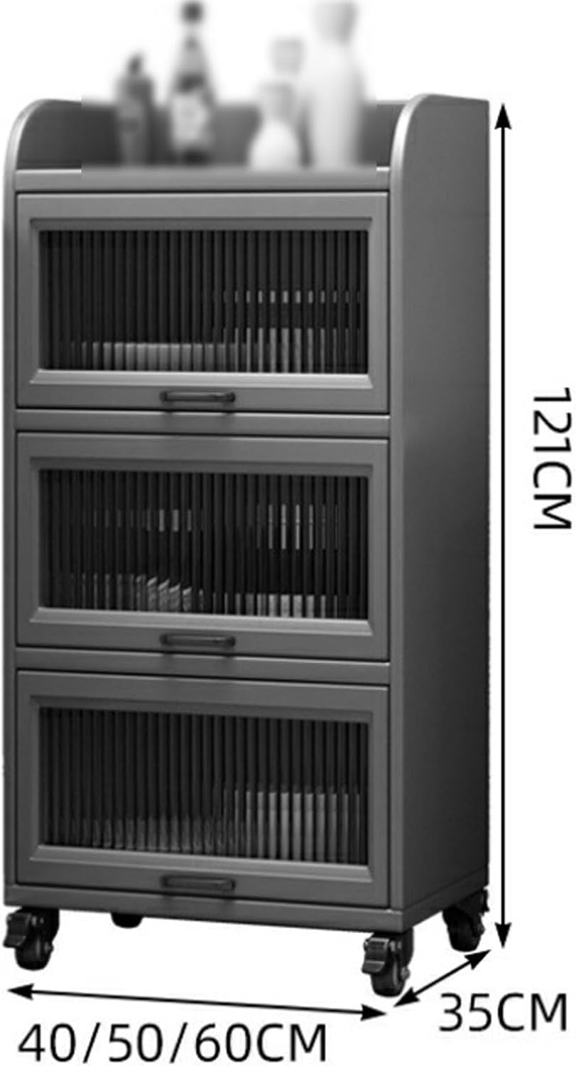Kitchen Storage Rack with Wheels Bakers Rack with Storage Cabinet for Small Spaces with 360° Rolling Wheels, for Spices, Pots and Pans(White,40 * 35 * 121cm)