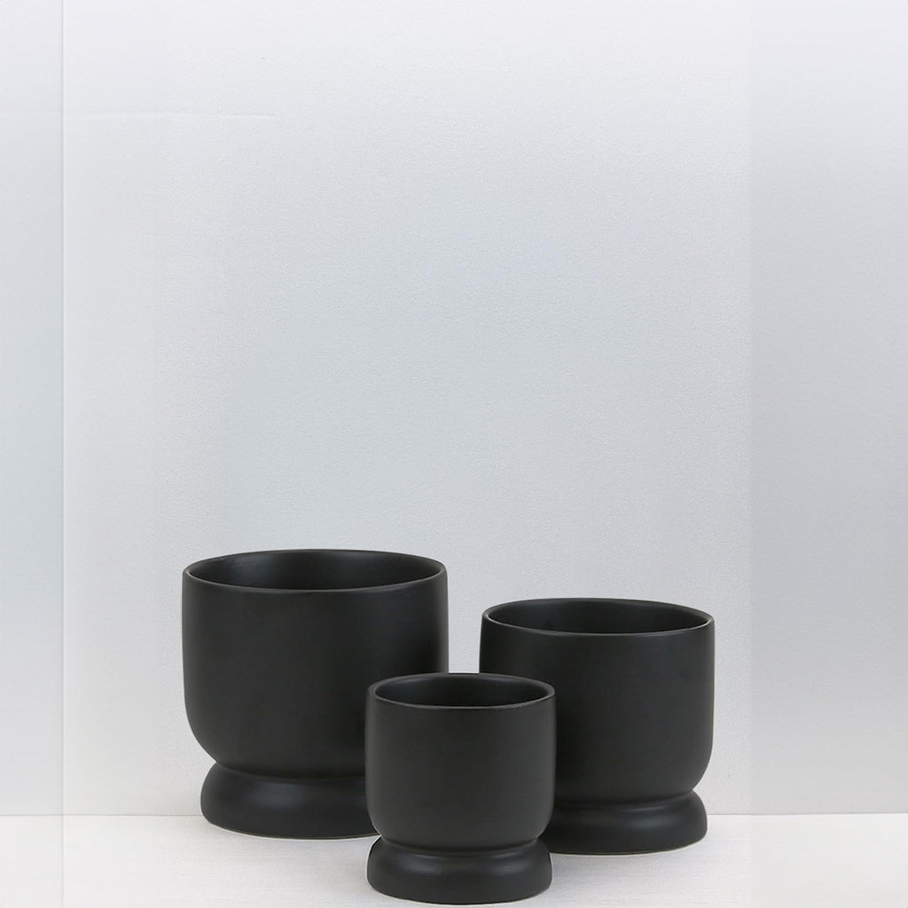 WGVI Black Modern Pedestal Vase Ceramic Bowl, 5.3' x 5'H, Sleek Contemporary Flower or Plant Container, Floral Home Décor Planter, No Drain Hole, 12 Piece