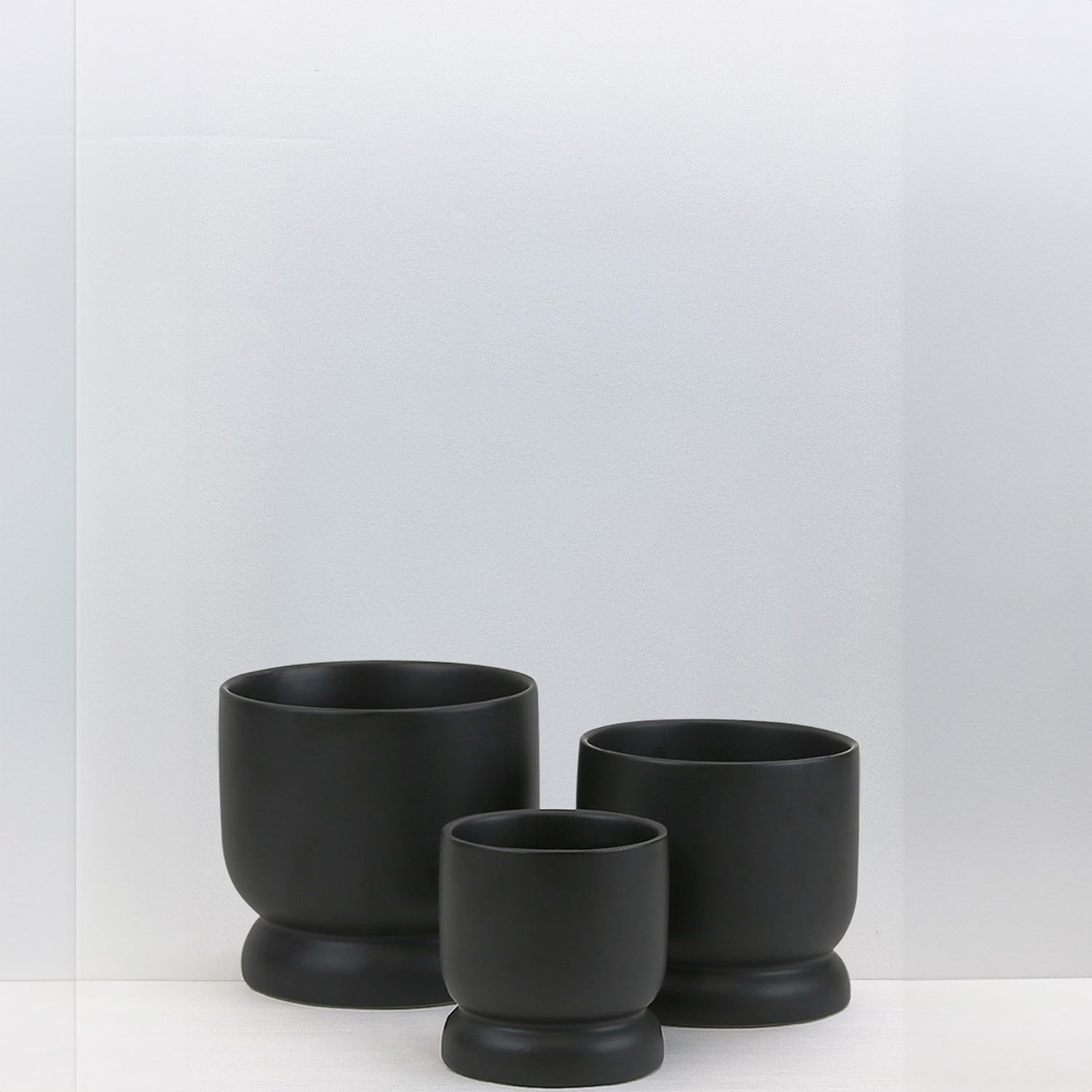 WGVI Black Modern Pedestal Vase Ceramic Bowl, 5.3' x 5'H, Sleek Contemporary Flower or Plant Container, Floral Home Décor Planter, No Drain Hole, 12 Piece