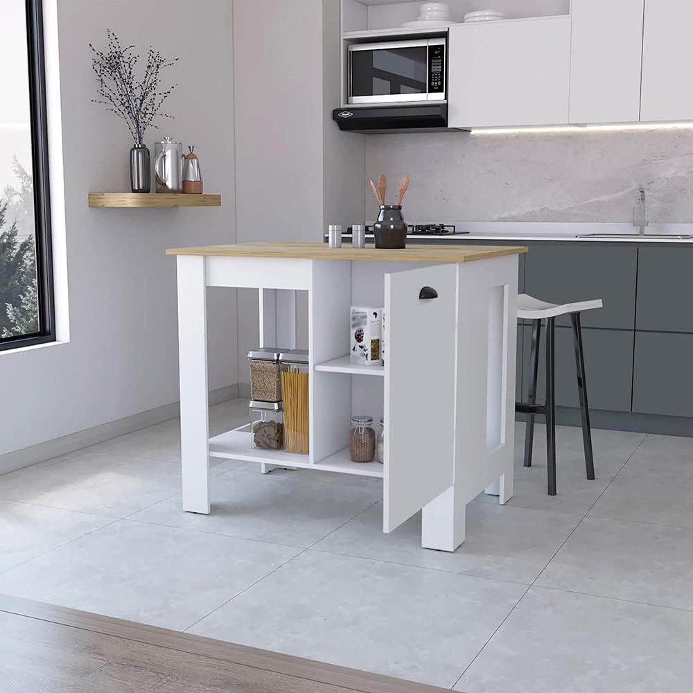 40' Spacious Freestanding Storage Cabinet, Kitchen Storage Bakers Rack with Shelves, Utility Food Cupboard with Door for Kitchen and Dining Space, White