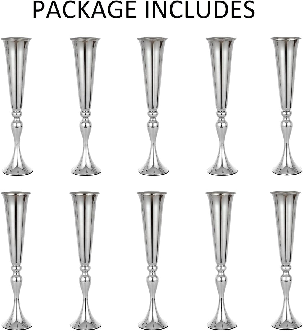 Metal Trumpet Vases for Centerpieces - Set of 10 Elegant Silver Vases for Table, 21.9' Tall Flower Stands for Table Centerpieces Anniversary Celebration Christmas Event Party Home Wedding Decorations