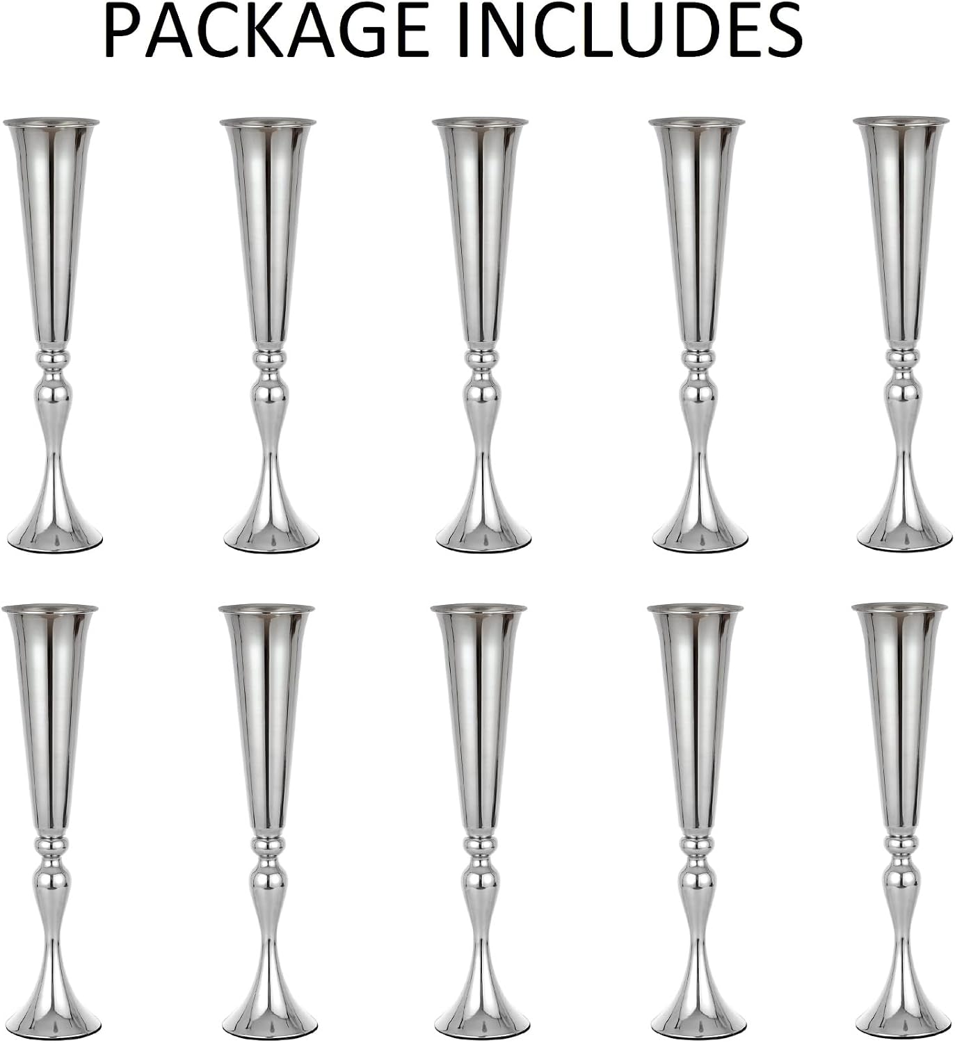 Metal Trumpet Vases for Centerpieces - Set of 10 Elegant Silver Vases for Table, 21.9' Tall Flower Stands for Table Centerpieces Anniversary Celebration Christmas Event Party Home Wedding Decorations